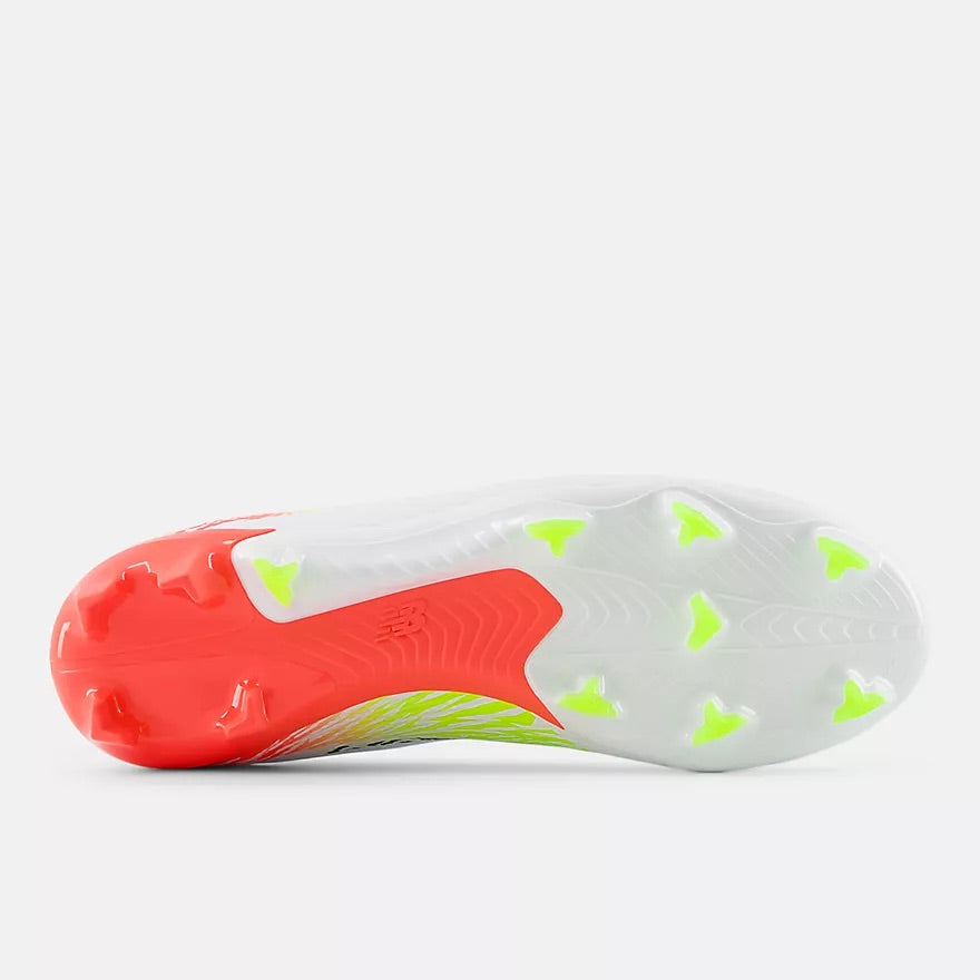 New Balance Furon Team FG V8 Football Boots - White/Energy Red/Hi Lite - Lightweight Soccer Cleats for Speed & Agility - Perfect for Competitive Matches & Training Sessions