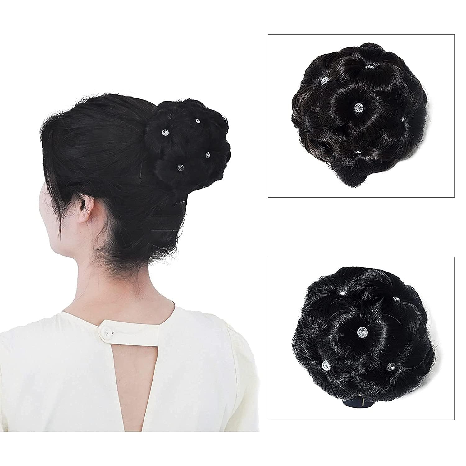 Stylish Women's Hair Bun Clip Extension - Artificial Fake Hair Donut Bun Maker for Women (Black) | Perfect for Updos, Ponytails & Special Occasions