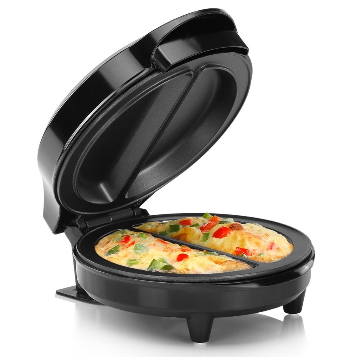 Holstein Housewares Non-Stick Omelet & Frittata Pan - 2 Portion Egg Cooker with Stainless Steel Handle - Perfect for Breakfast, Brunch & Quick Meals - Black/Stainless Steel Design