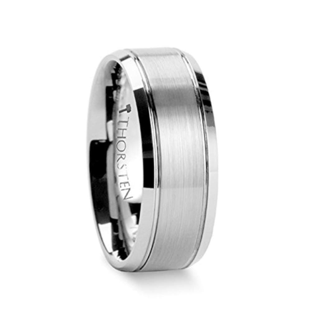 CRONUS Brushed Center Polished Beveled Edges Tungsten Wedding Band Ring - 8mm Wide Durable Comfort Fit for Men's Wedding, Engagement & Anniversary Jewelry Gift
