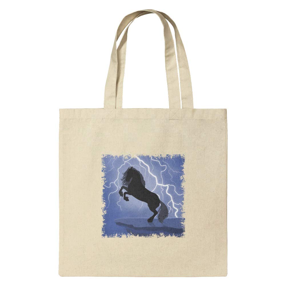 Black Friesian Horse Rearing Up in Storm Design - Premium Reusable Grocery Tote Bag for Shopping, Beach & Travel | Eco-Friendly Cotton Canvas Carryall