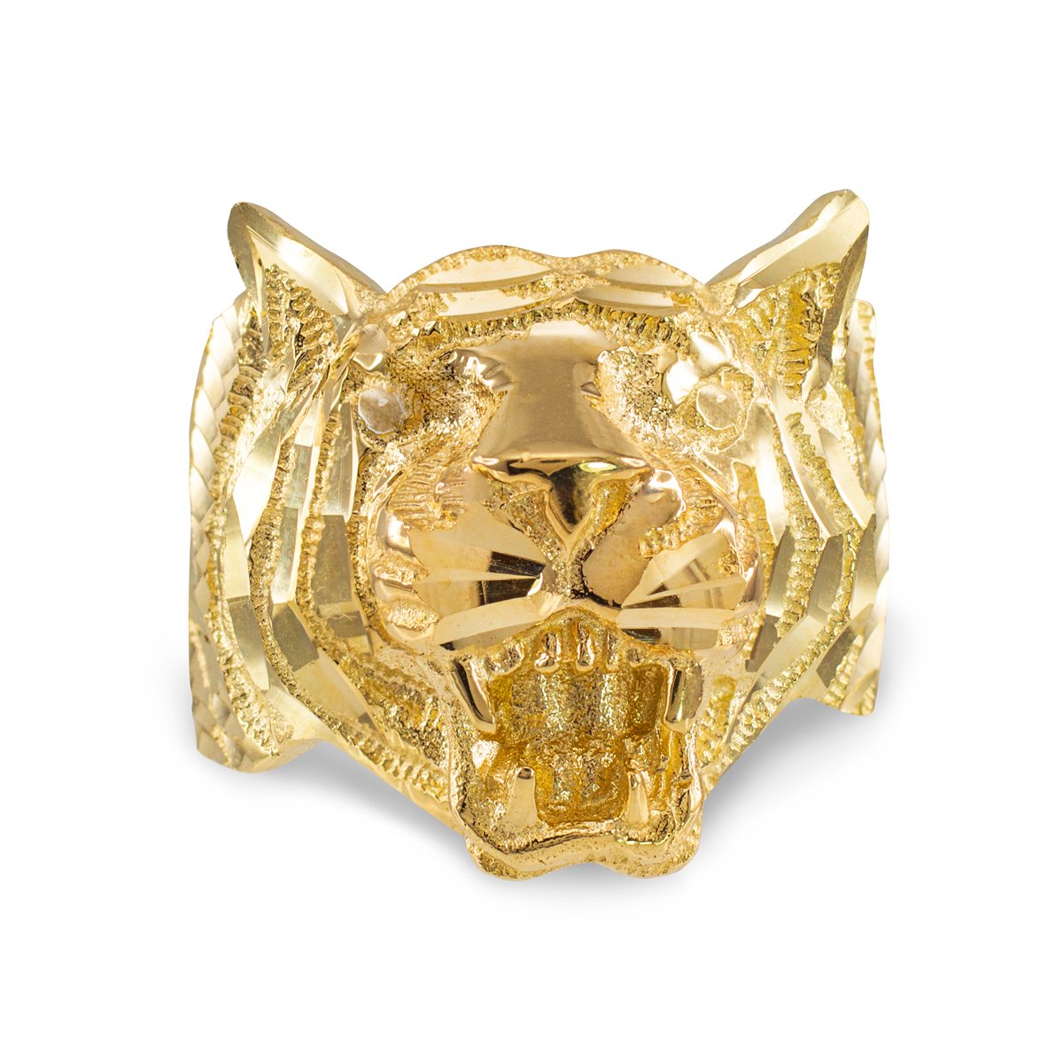 14K Yellow Gold High Polish Tiger Ring for Men - Stylish Statement Jewelry for Parties, Weddings & Everyday Wear
