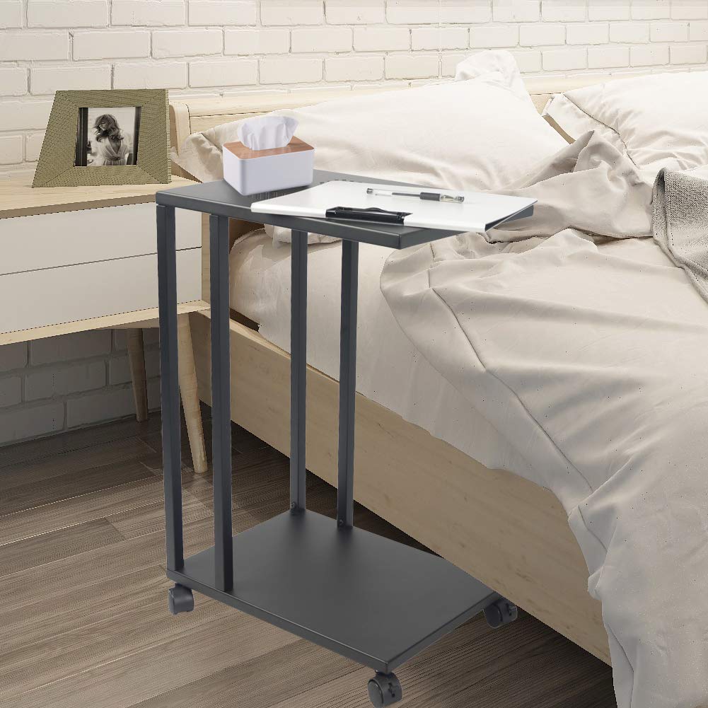 Lockable Wheels C-Shaped End Table - 26 Inch Modern Snack Coffee Table for Sofa, Couch & Bed - Indoor/Outdoor Use in Living Room, Bedroom, Office, Patio & Balcony - Matte Black Finish | Perfect for Small Spaces & Entertaining Guests | Fast 3-5 Day Delivery