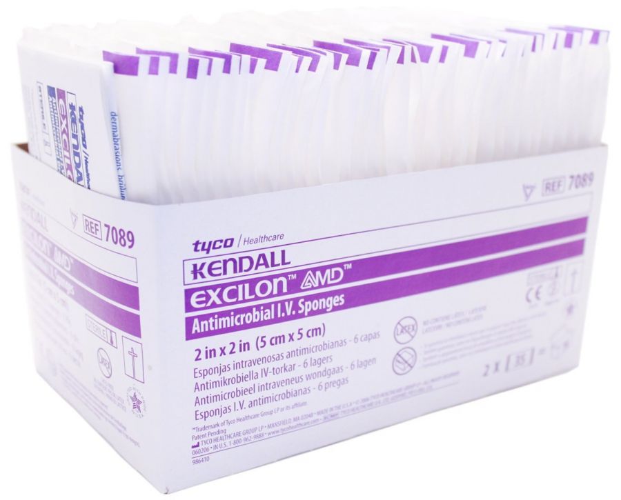 Excilon 7089 AMD Antimicrobial I.V. Drain Sponges - Sterile Wound Dressing Pack of 70 | Medical Grade for Post-Surgical Care & Hospital Use