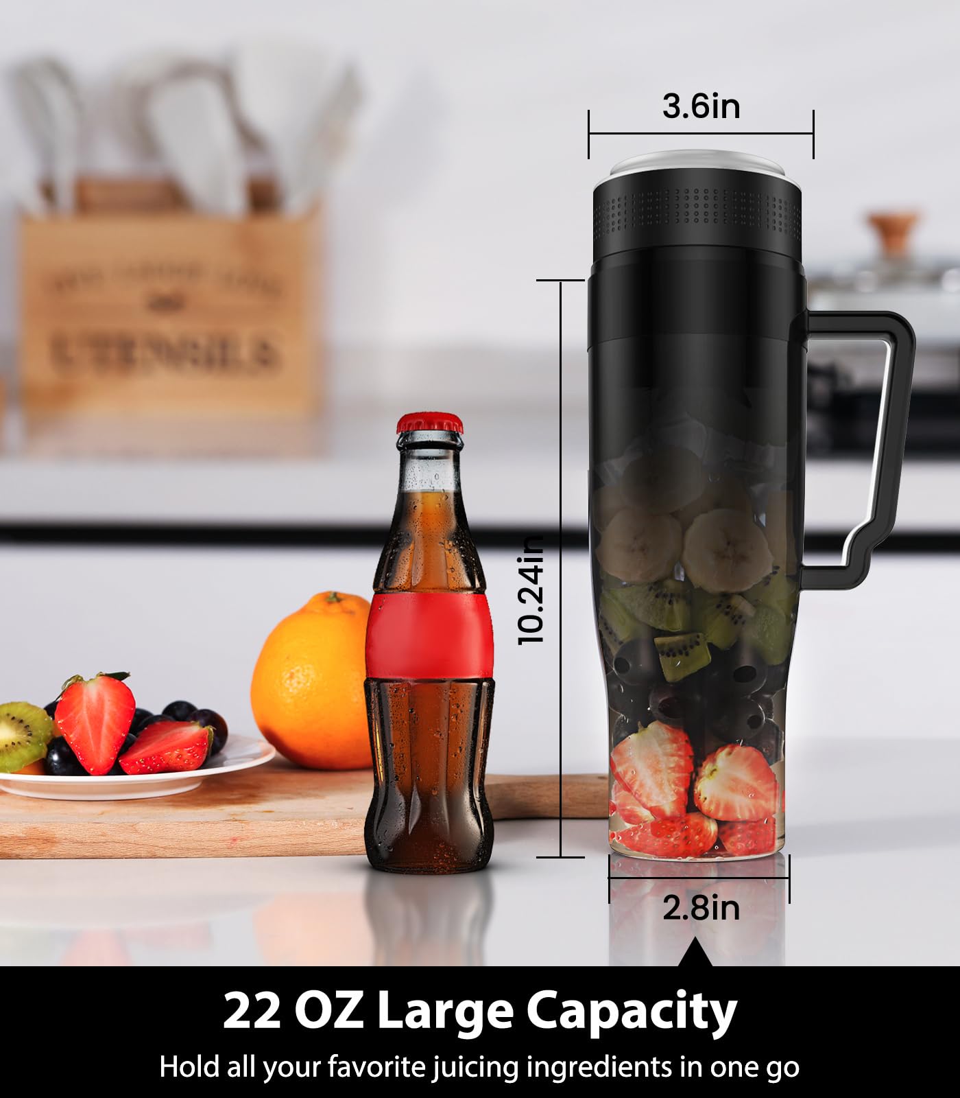 MoKo 300W Portable Blender - 22 oz Personal Blender for Smoothies, Shakes & Juices | BPA-Free 6-Blade Design | USB Rechargeable with Handle & Straw Lid | Perfect for Gym, Office & Travel - Black