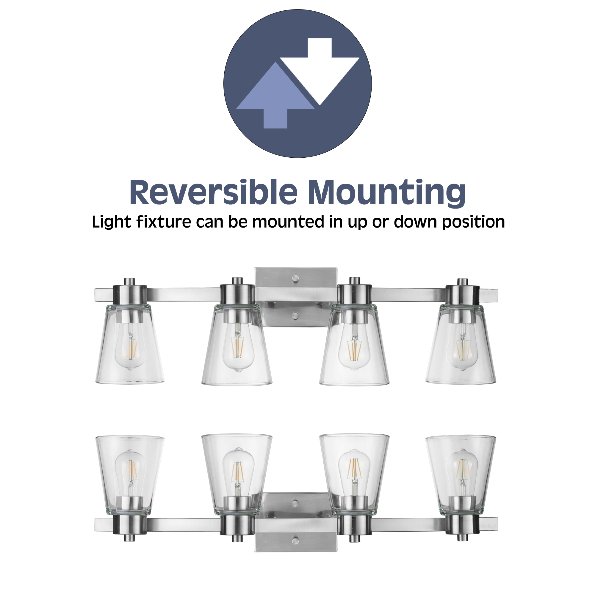 Fairendale 4-Light Vanity Light Fixture with Clear Glass Shades in Brushed Nickel Finish - Perfect for Bathroom, Bedroom, or Dressing Room Lighting