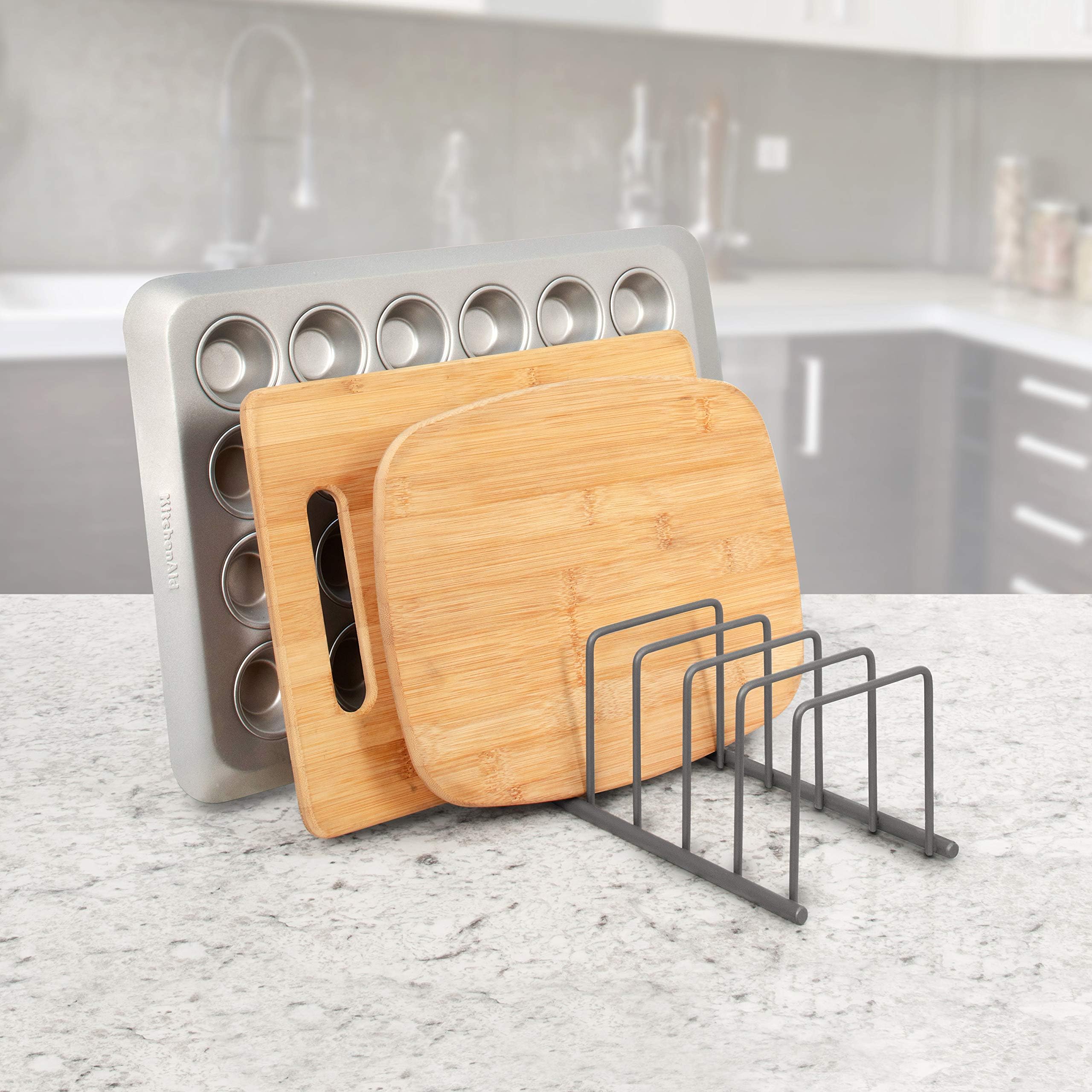 Vervique Emporium | 8-Tier Wrought Iron Kitchen Organizer Rack - Space Saving Storage for Cutting Boards, Cookie Sheets, Baking Pans & Dining Utensils (Metallic Gray) - Perfect for Small Kitchens & Pantry Organization