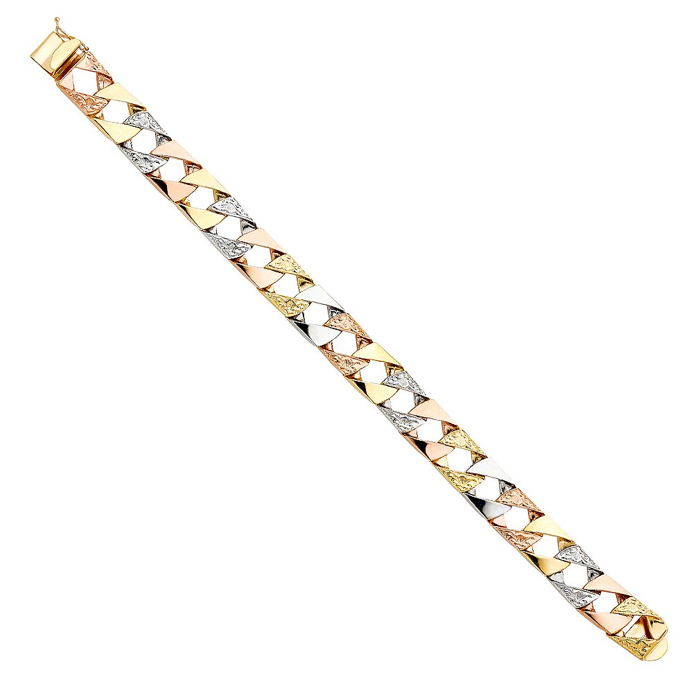 14K Tri-Color Gold Cuban Link ID Bracelet - 8.5