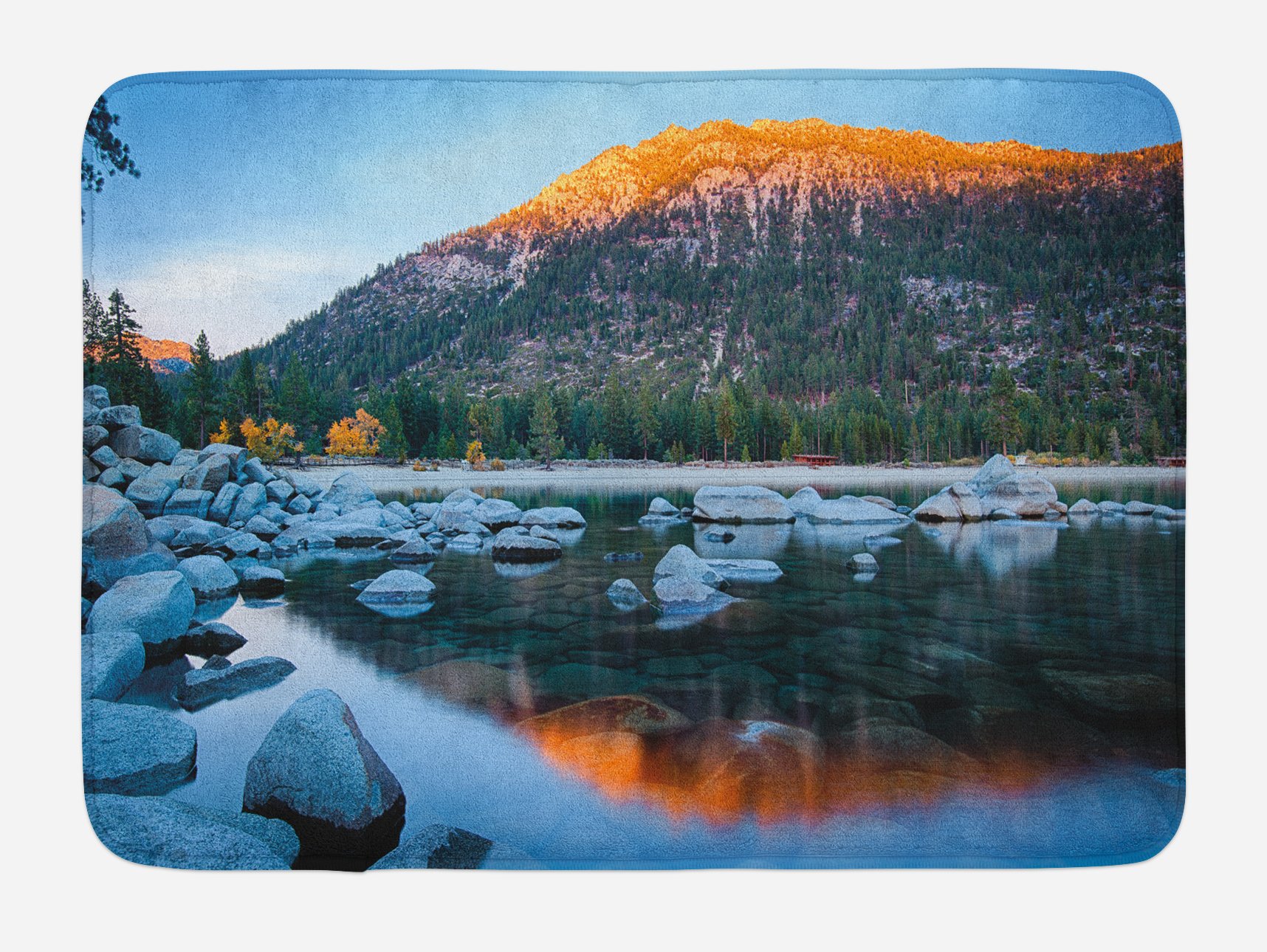 Ambesonne Non-Slip Plush Bath Mat with Lake Tahoe Rocks Landscape Design, 30.2