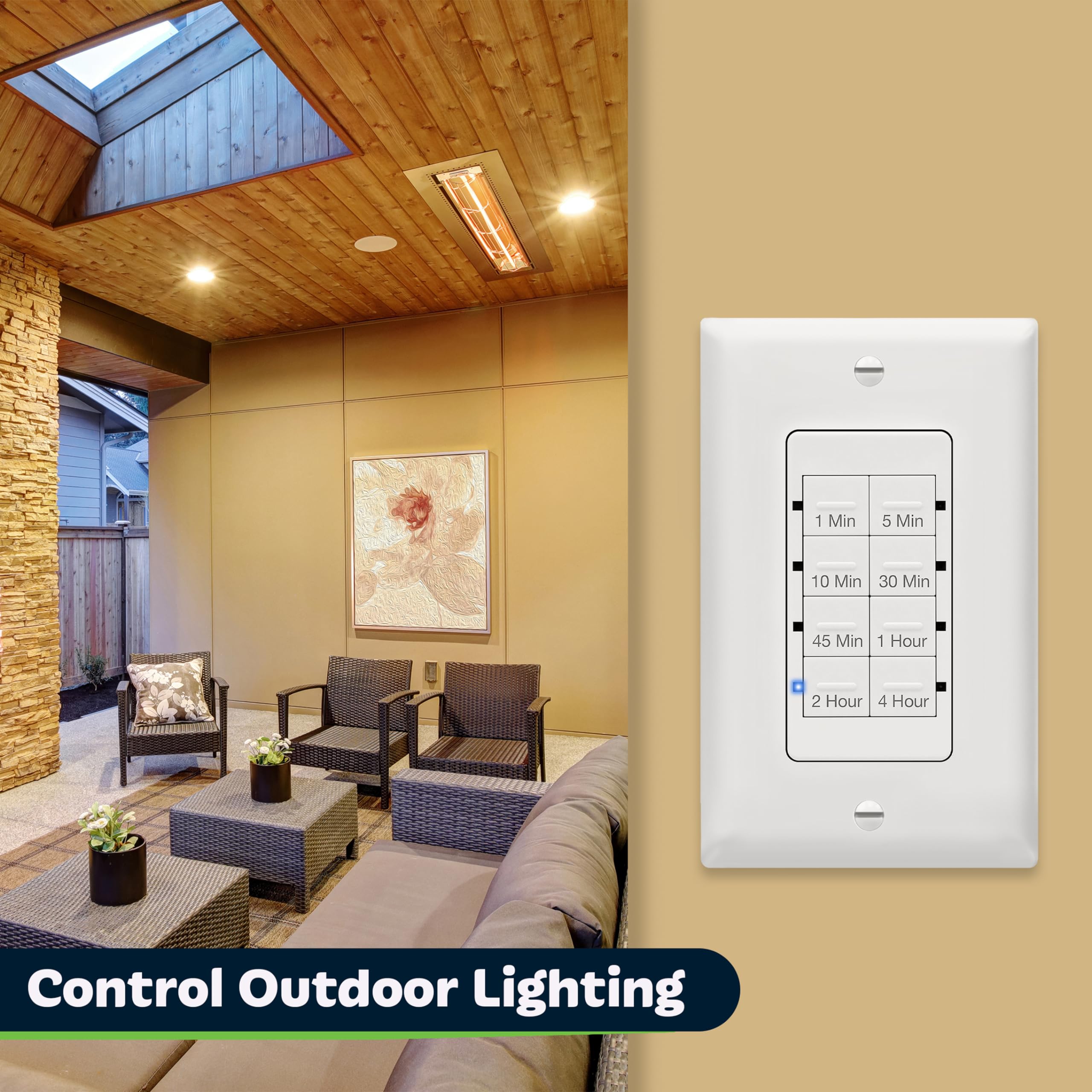 TOPGREENER Countdown Timer Switch - 1-5-10-30-45 Min & 1-2-4 Hour Adjustable Bathroom Timer for Fans, Lights & Ventilation - 600W LED/1/2HP Capacity with Neutral Wire - UL Listed White Wall Switch (TGT08) - Perfect for Bathrooms, Kitchens & Laundry Rooms