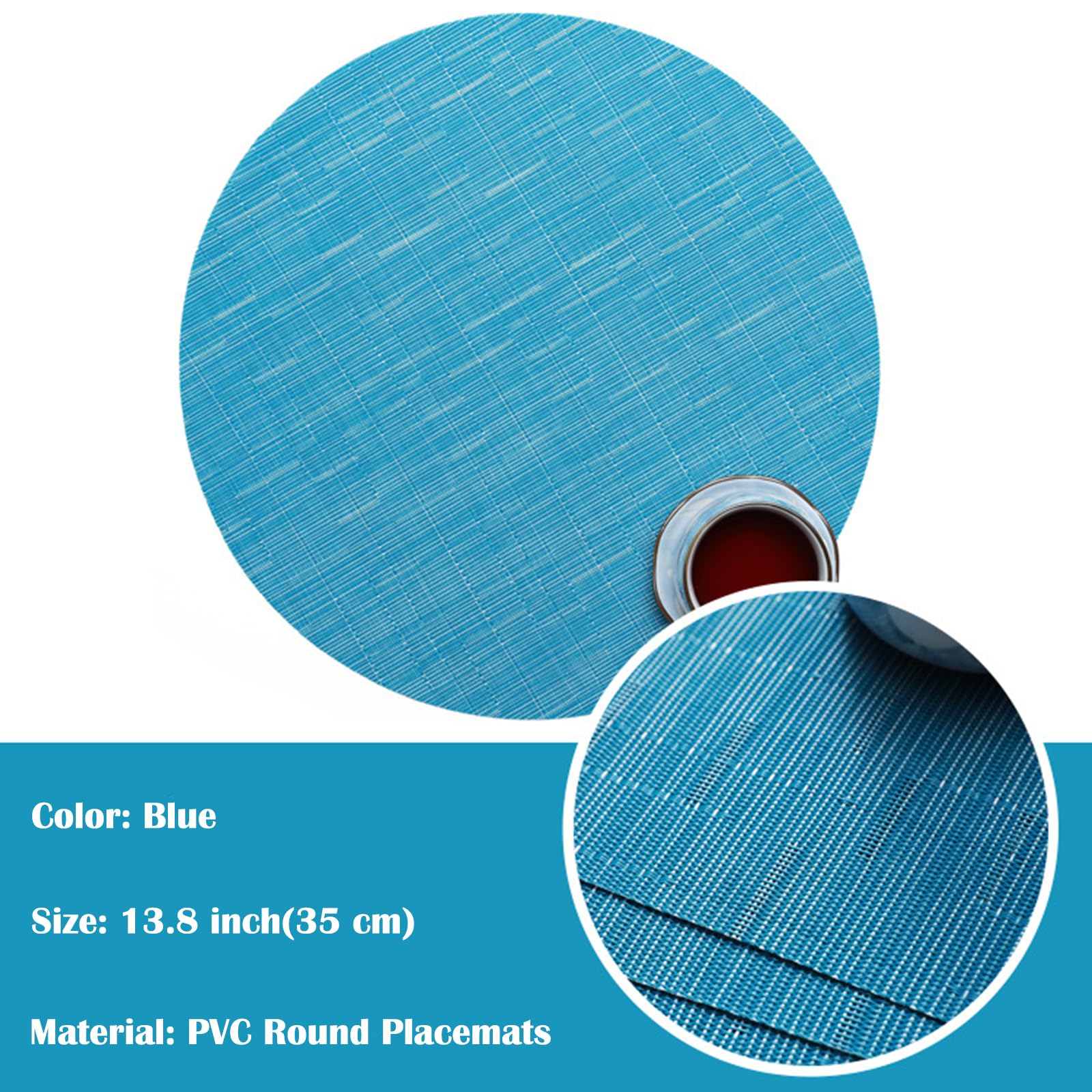 Round Woven Placemats Set of 6 - 13.8 Inch Washable Non-Slip Table Mats for Dining, Christmas Decor, Wedding & Party - Blue Home Decor Accessories