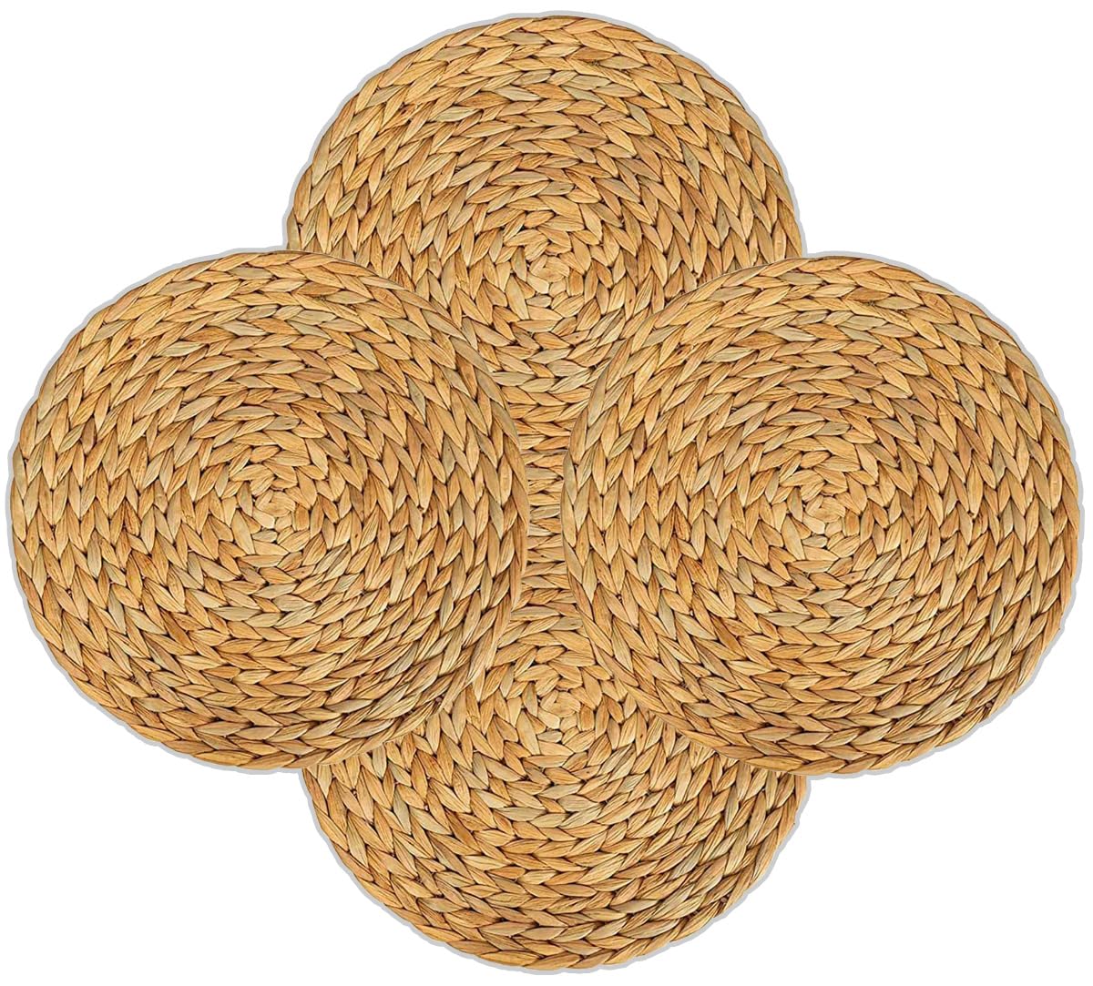4 Pack Round Woven Placemats - 11.8 Inch Natural Wicker & Water Hyacinth Braided Table Mats - Rustic Rattan Charger Plates for Dining Table, Kitchen, Party & Outdoor Decor