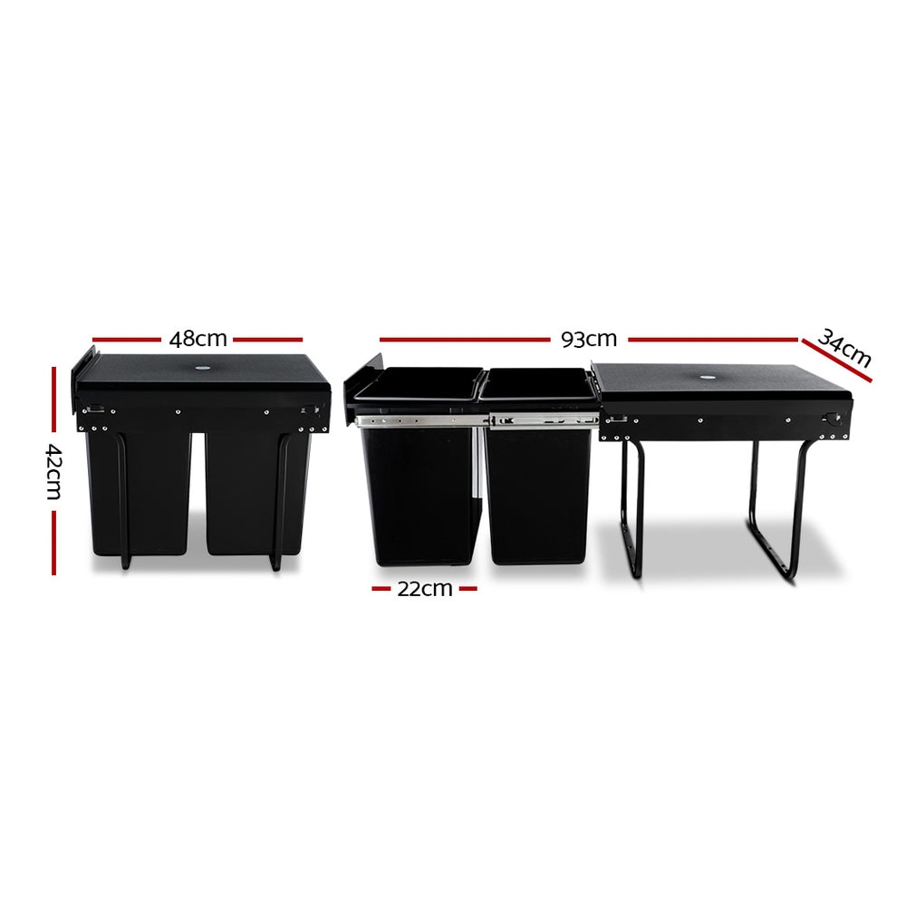Cefito 2x20L Pull Out Trash Can - Black | Under Sink Kitchen Waste Bin with Smooth Gliding Tracks for Easy Access | Perfect for Home, Office, and Restaurant Use