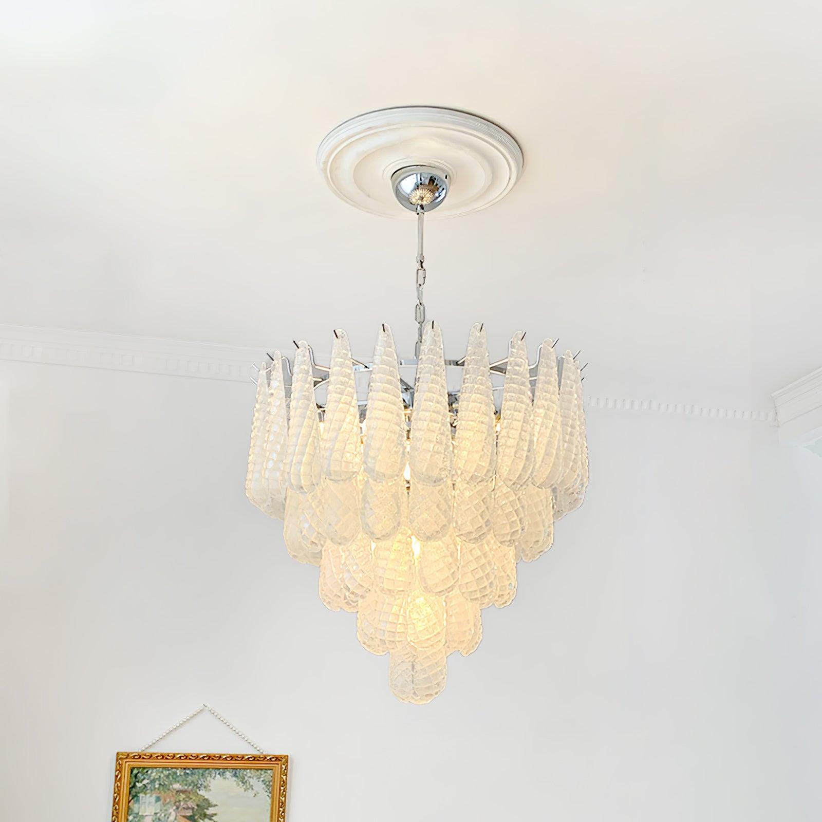 Modern Grid Glass Waterfall Chandelier - Elegant Crystal Ceiling Light Fixture for Dining Room, Living Room & Bedroom Decor | Perfect for Home, Hotel & Wedding Venue Lighting
