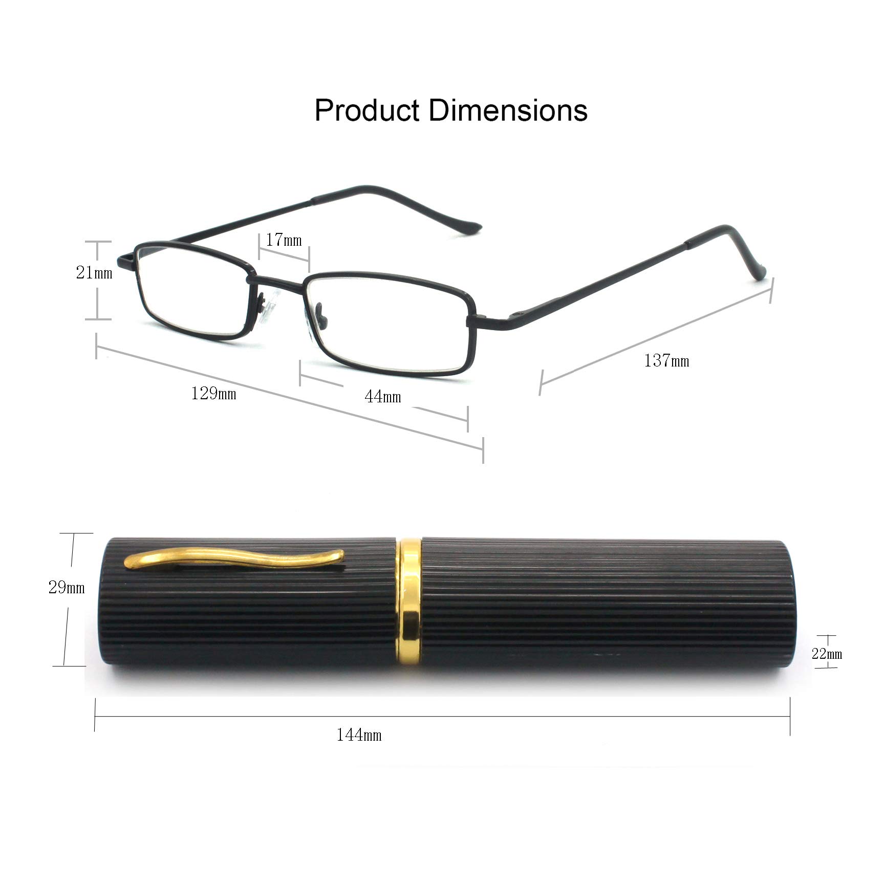 5 Pack Slim Metal Reading Glasses with Tube Case - Lightweight Blue Light Blocking Readers for Men & Women (Multi-Colored) - Perfect for Reading, Computer Use & Office Work