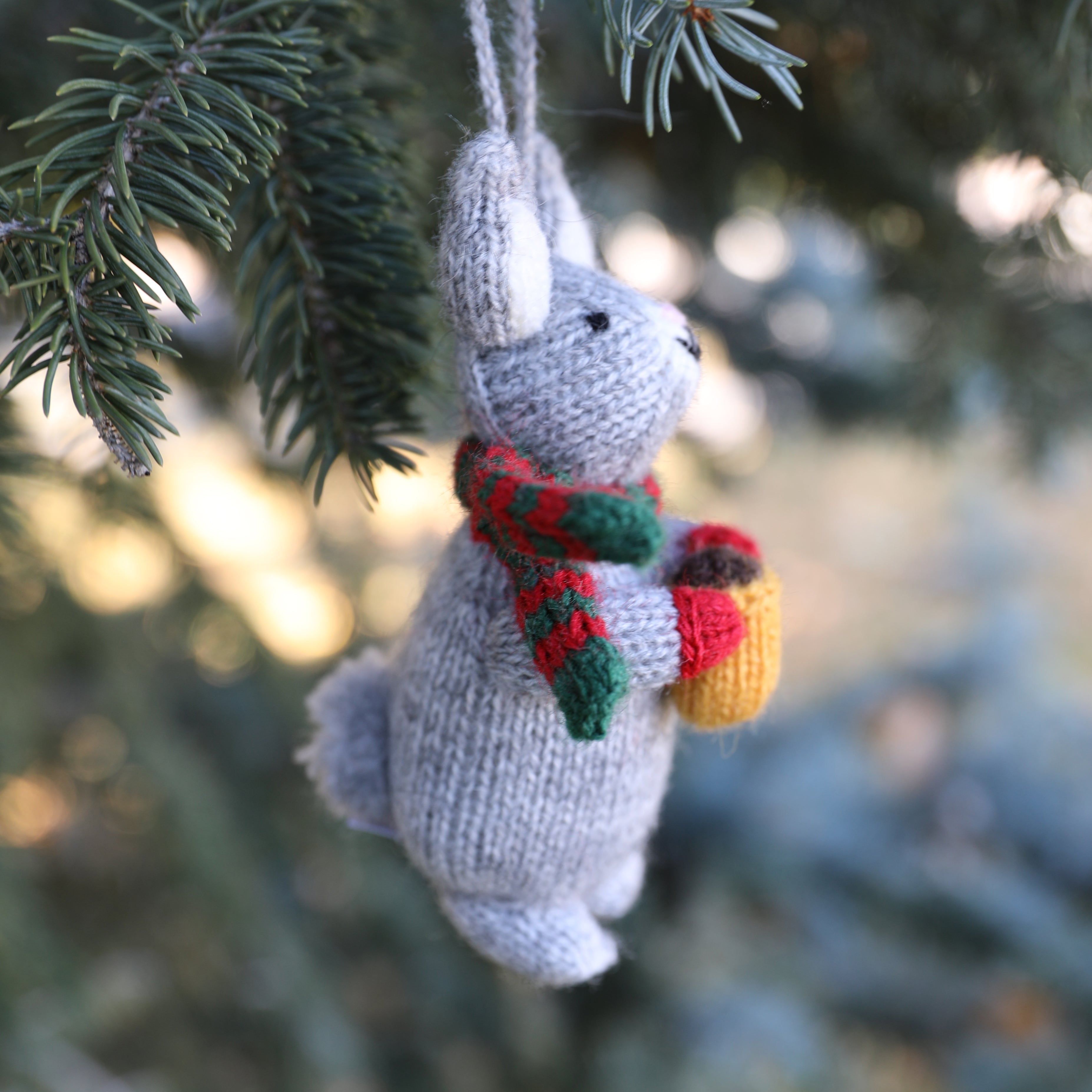 Handmade Bunny with Cocoa Ceramic Christmas Ornament - Cute Holiday Home Decor for Tree, Gift, Mantel & Winter Wonderland Display