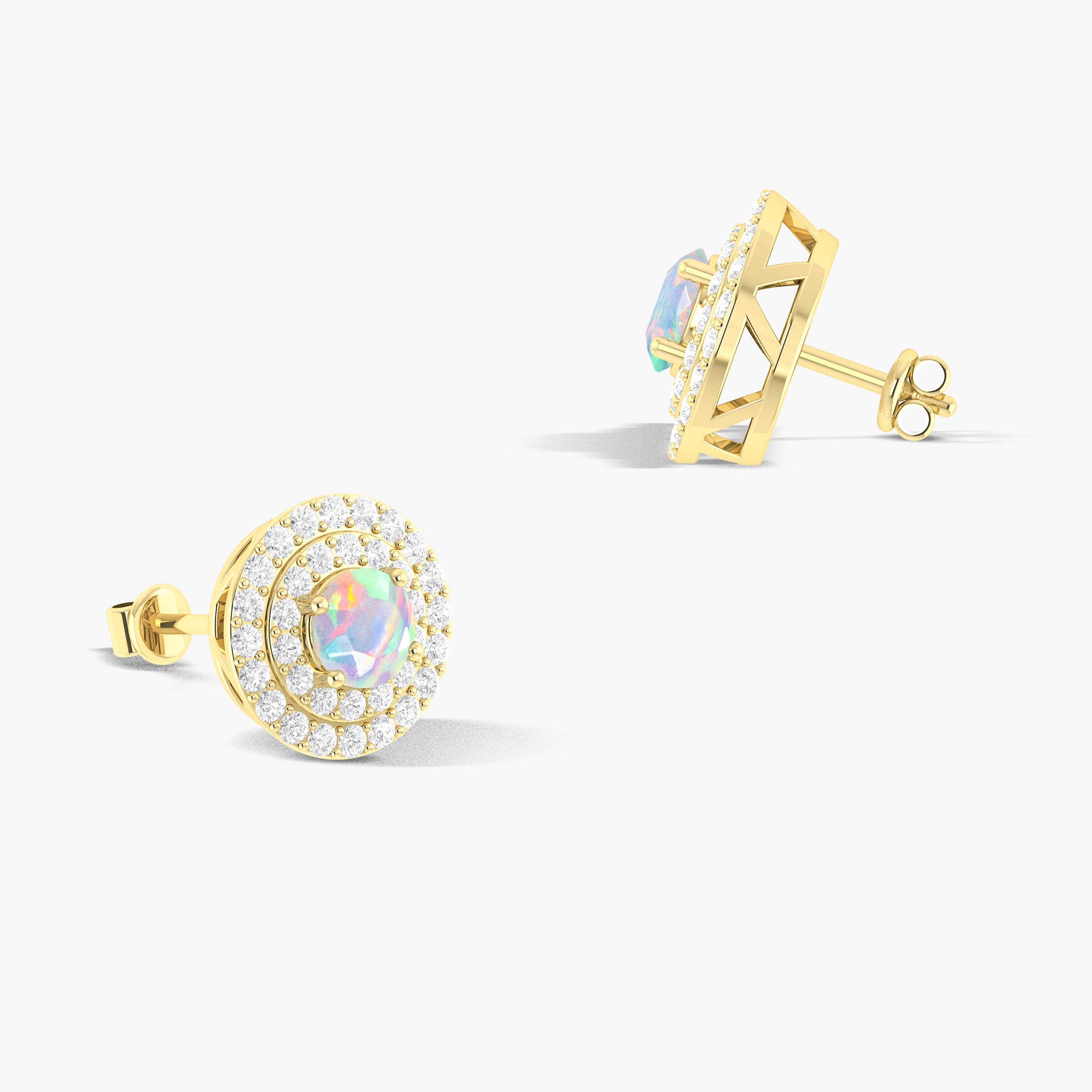 5MM Round Natural White Opal Halo Stud Earrings with Push Back - Elegant Jewelry for Women, Gift for Her, Perfect for Weddings, Parties & Everyday Wear