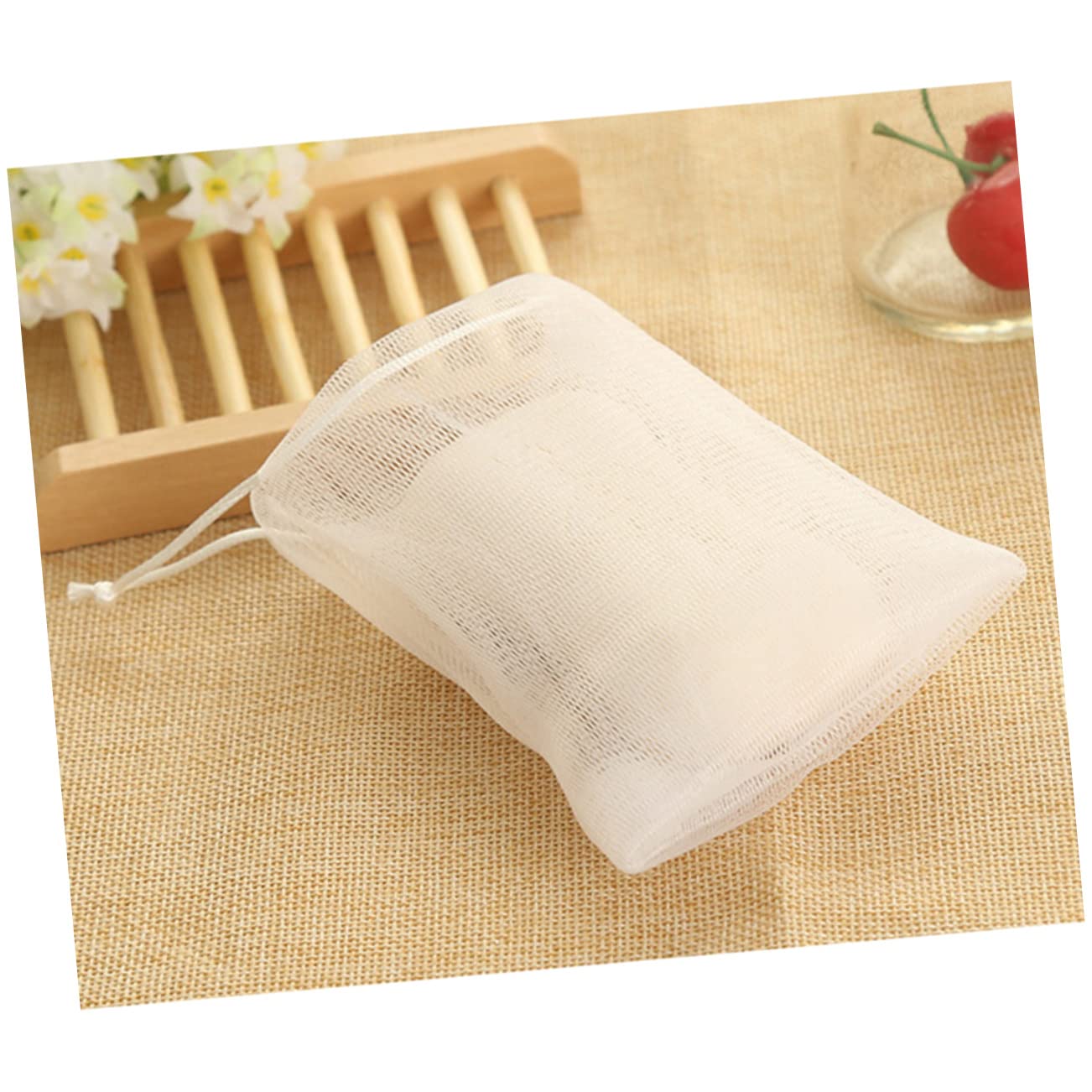 NOLITOY 10 Pack Travel Soap Bags - Reusable Mesh Pouch for Soap, Facial Cleanser & Exfoliating - Portable Foaming Soap Saver Net for Camping, Gym, Travel & Car Wash (White)