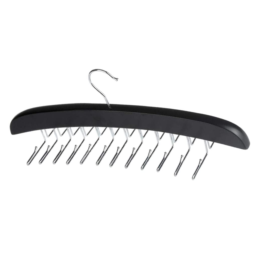 FAKEME Wooden Tie Belt Hangers with 24 Hooks - Space Saving Closet Organizer for Neckties, Belts & Accessories - Black - Perfect for Home, Office & Walk-in Closet Organization