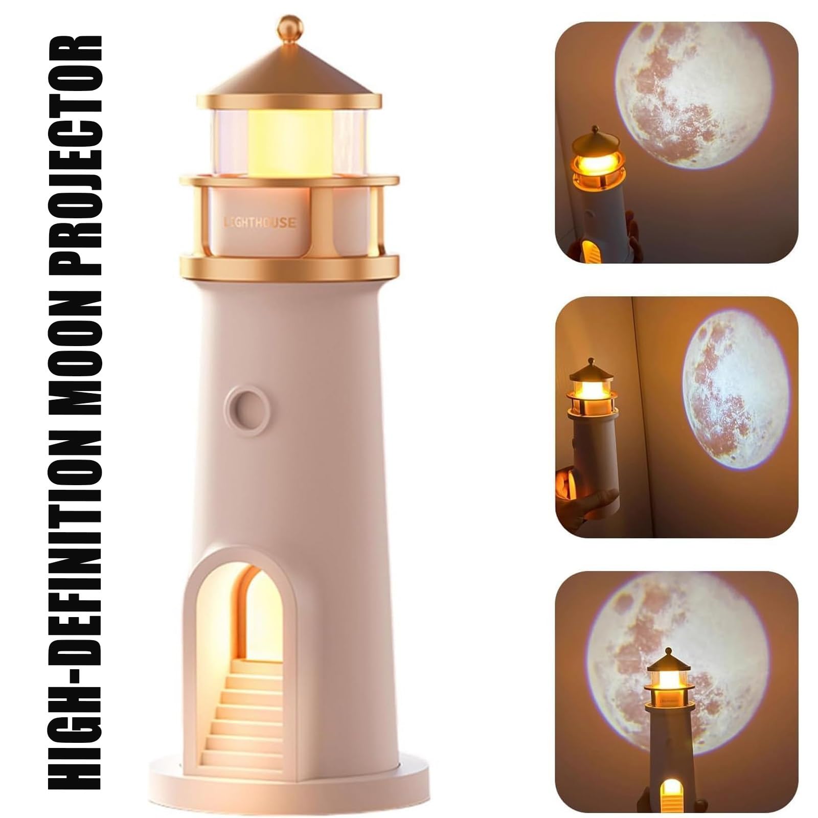 Moonlight Lighthouse Night Light - Portable LED Lighthouse Projector Lamp with Wireless Charging, Perfect for Bedroom, Nursery, Kids Room & Home Decor - Creates Soothing Ambiance for Relaxation & Sleep