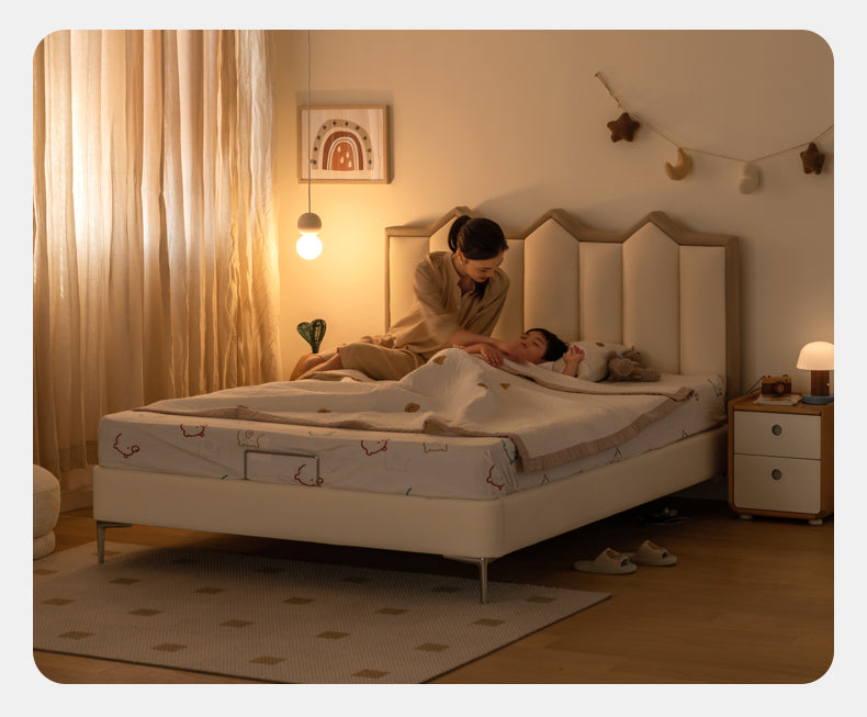 Organic Leather Kids Castle Bed - Cream Style | Safe & Durable Toddler Bed for Boys & Girls | Perfect for Bedrooms, Playrooms & Fantasy Themed Decor