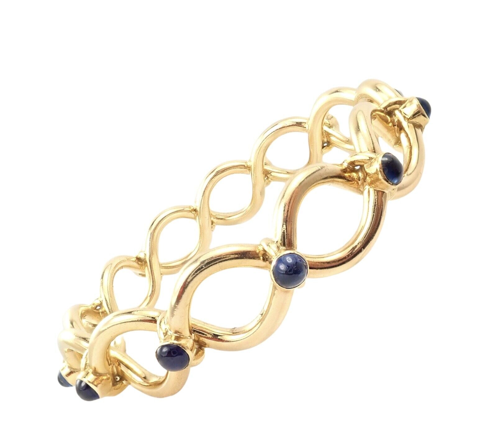 Authentic Tiffany & Co 18k Yellow Gold France Sapphire Bangle Bracelet - Luxury Jewelry for Women, Perfect Gift for Anniversary, Birthday & Special Occasions