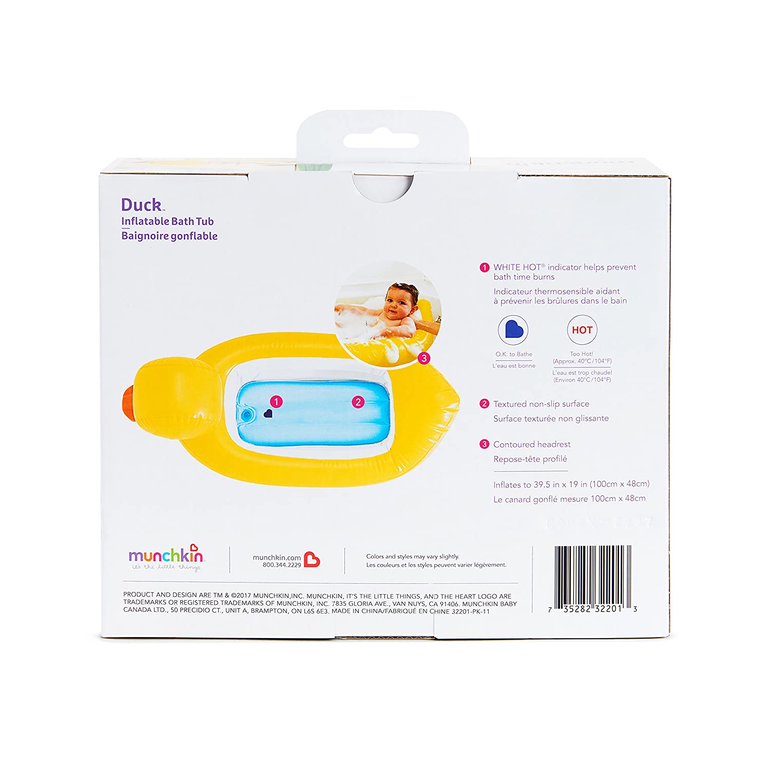 Munchkin Inflatable Duck Bathtub for Babies with Heat Alert - Safe & Fun Bath Time for Toddlers, Kids Bath Tub with Temperature Indicator for Home & Travel Use