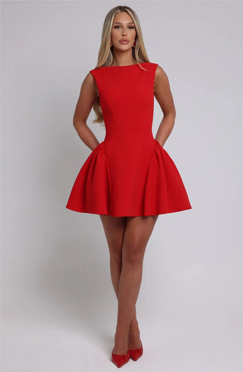 Sexy Backless High Waist A-Line Mini Dress for Women - Elegant Solid O-Neck Bodycon Club Party Dress | Perfect for Night Out, Date Night, Cocktail Party & Special Occasions