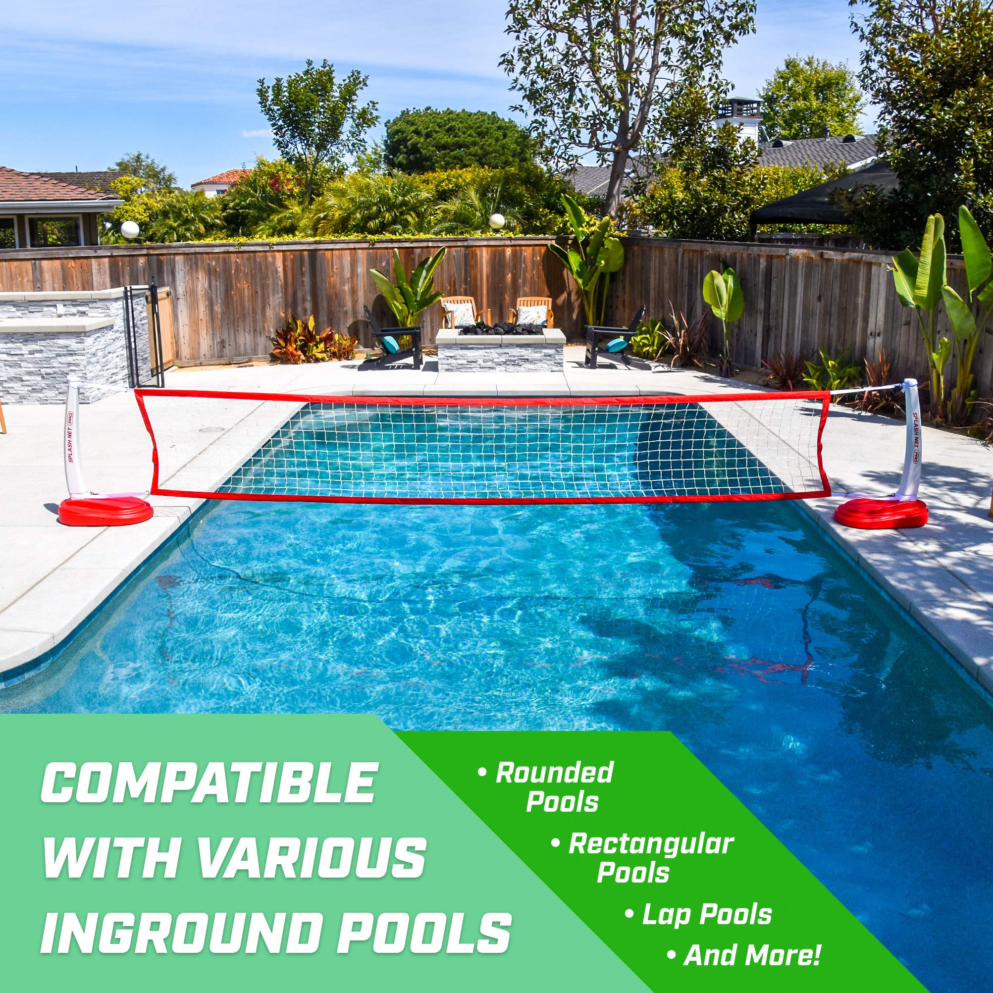 GoSports Splash Net PRO Pool Volleyball Set - Durable Water Volleyball Net with 2 Balls & Pump (Red/White/Blue) - Perfect for Backyard Pools, Beach Parties & Summer Fun