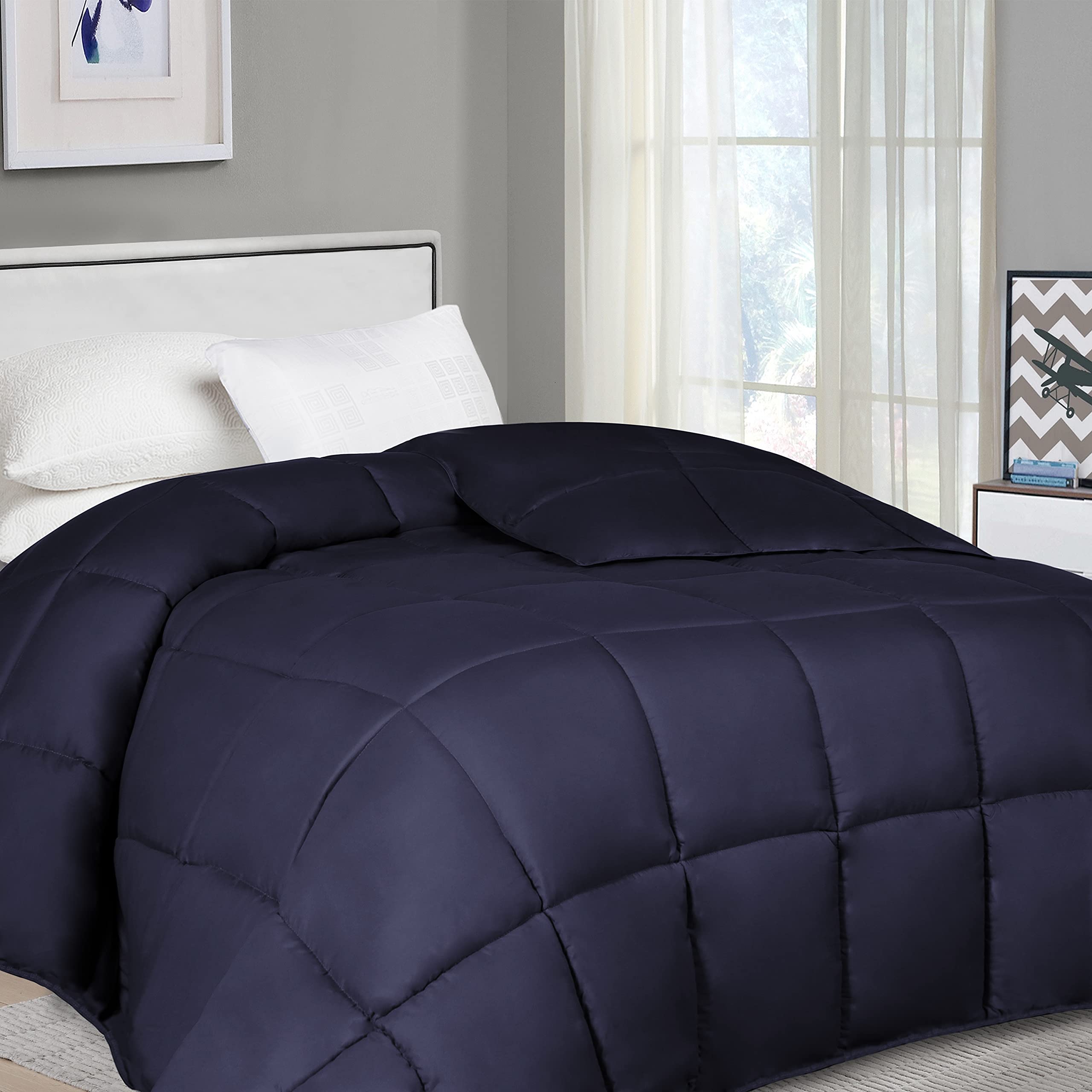 All-Season Reversible Down Alternative Navy Blue Cotton Twin XL Comforter - 1 Piece Twin-XL (68