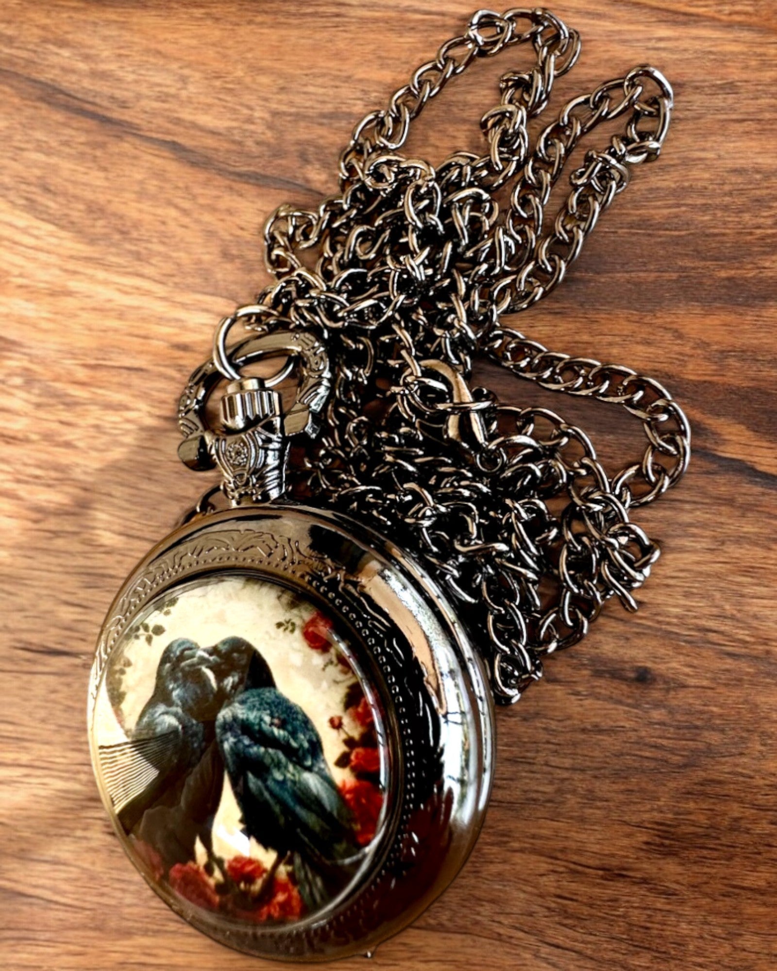 Personalized Engraved 'Kiss of the Ravens' Pocket Watch - Unique Vintage Gift for Men & Women - Perfect for Weddings, Anniversaries & Special Occasions