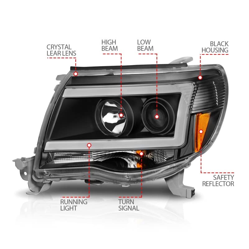 ANZO (111517) 05-09 Toyota Tacoma Projector Headlights with C-Shaped LED Light Bar - Upgrade Your Truck's Style & Night Visibility for Off-Roading & Daily Driving