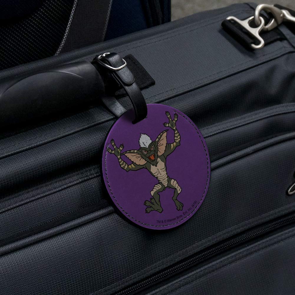 Gremlins Stripe Round Leather Luggage Tag - Durable Suitcase ID Card Holder for Travel Bags - Perfect for Carry-Ons, Checked Luggage & Backpack Identification