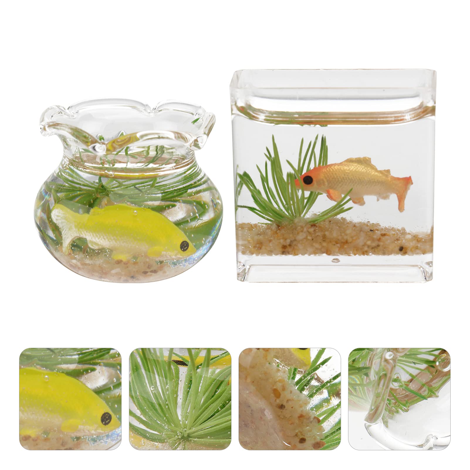 Yardwe 2-Pack Miniature Fish Tank Decor - Gold Trim Glass Bowl Aquarium Model for Home, Office Desk, Kids Playhouse | Perfect for Tabletop Decoration, Fairy Garden, and Miniature House Displays