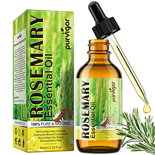 Pure Rosemary Essential Oil for Hair Growth & Skin Care (2 Fl Oz) - Stimulates Scalp, Improves Blood Circulation & Reduces Hair Loss | Natural Hair Growth Treatment & Scalp Nourishment | Perfect for Daily Hair Care & Aromatherapy