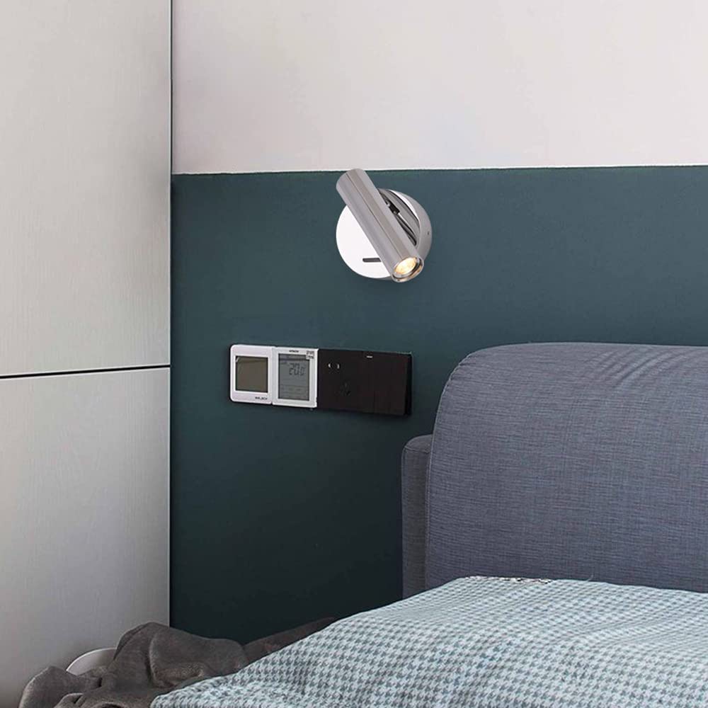 Modern LED Headboard Spotlight - Round Wall Lamp with Switch, 350° Rotatable & 90° Foldable - Bedside Reading Light for Bedroom, Hotel & Home Decor - Perfect for Reading, Ambience Lighting and Wall Accent