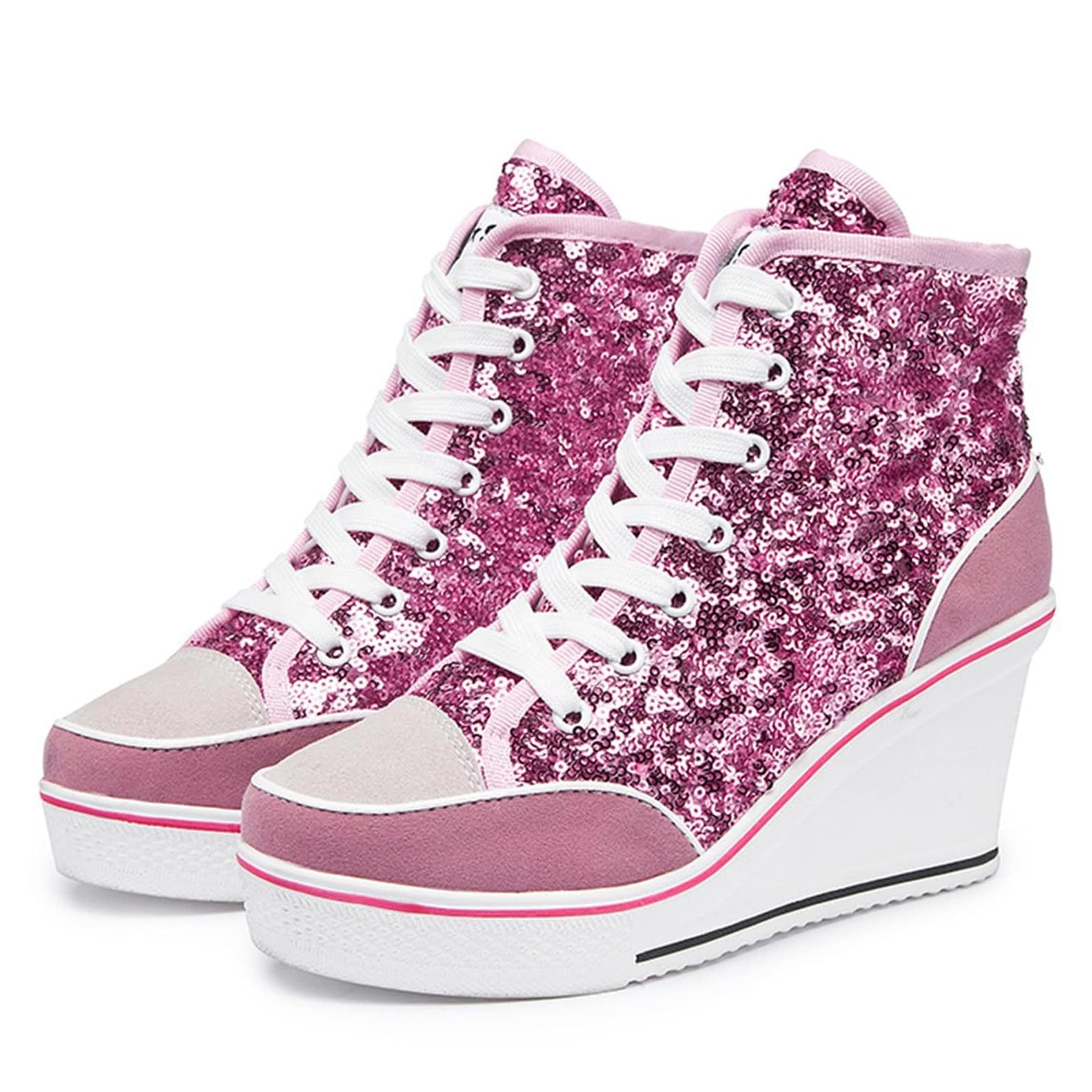 **Women's Glitter Sneakers - Sparkly Sequin High Top Lace Up Platform Wedge Shoes for Wedding, Party & Dressy Occasions**
