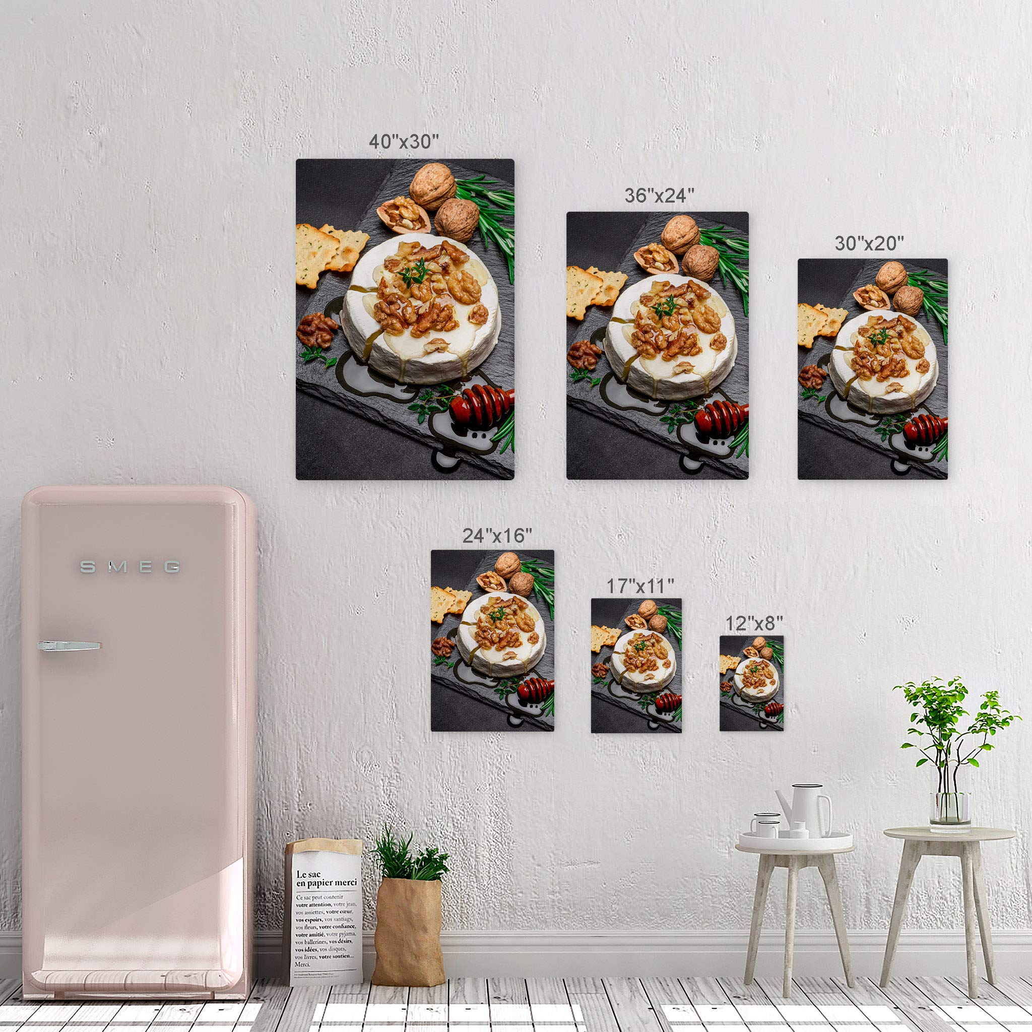 Smile Art Design Delicious Camembert Cheese & Honey Metal Wall Art Print - 36x24 Inch Rustic Kitchen Decor for Restaurant, Cafe, Dining Room & Farmhouse - Modern Housewarming Gift Made in USA | Perfect for Foodie Lovers & Cheese Enthusiasts