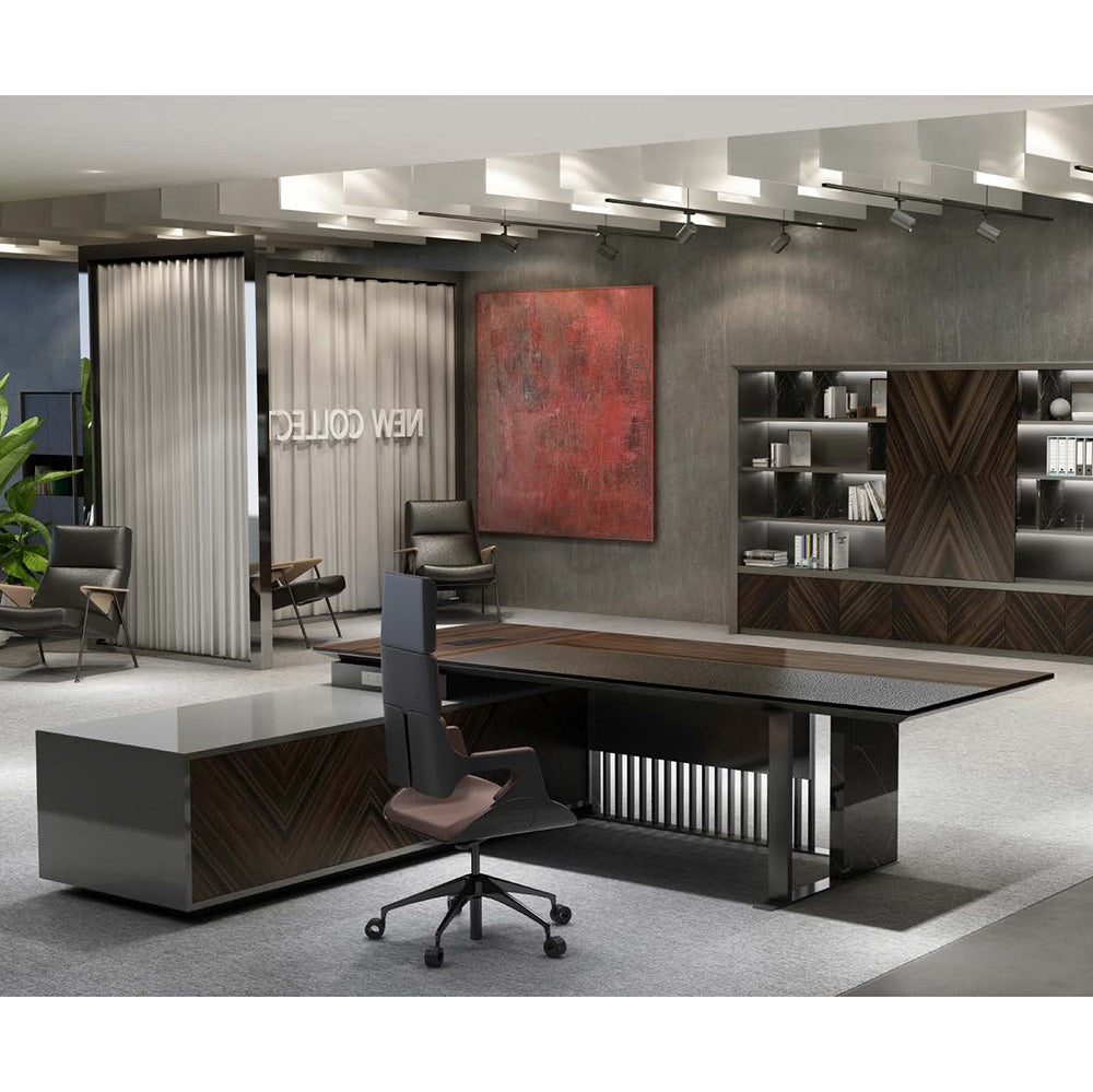 Premium MADEIRA Executive Desk 220cm with Left Return in Hazelnut & Grey - Modern Office Furniture for Home & Business Workspaces