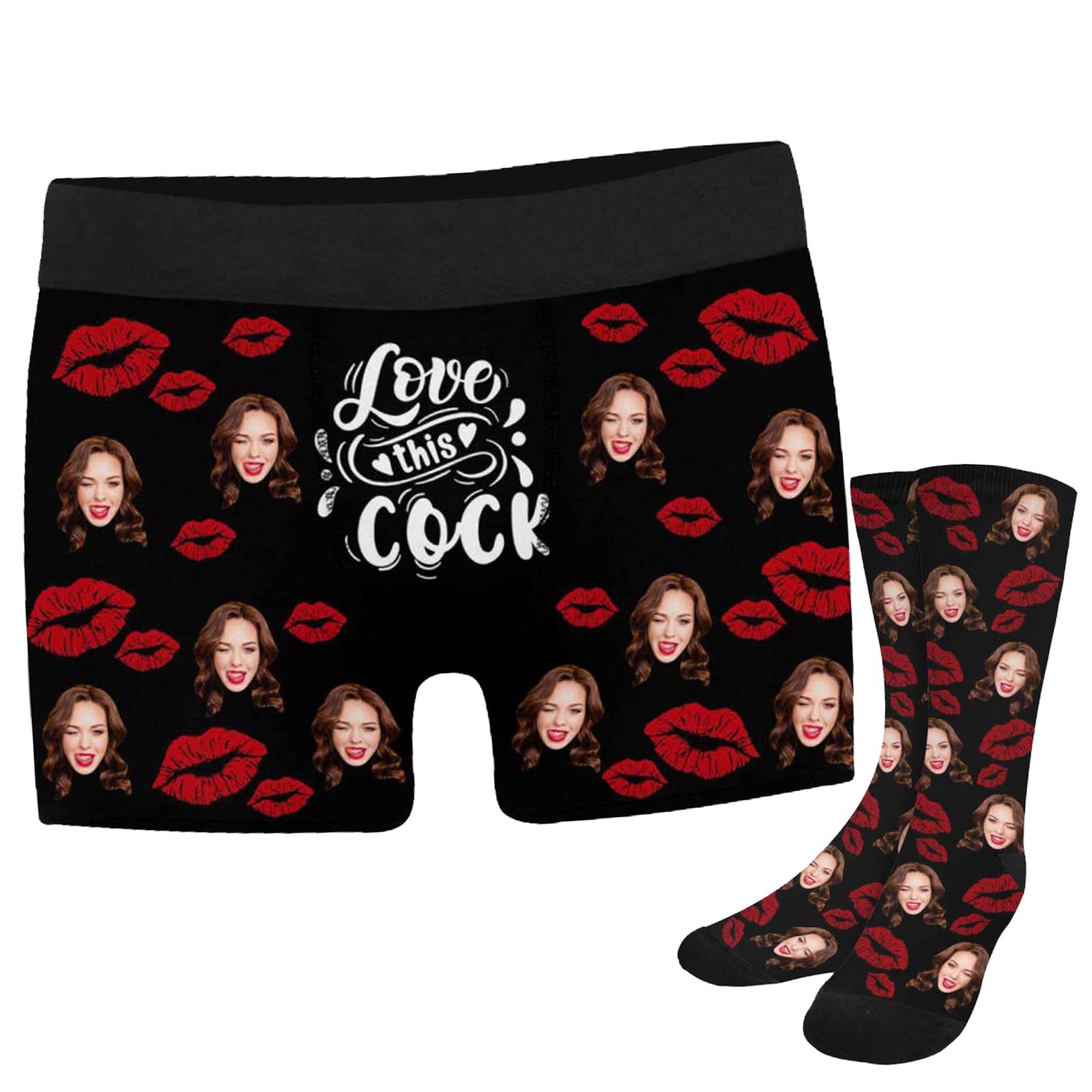Custom Photo Boxer Briefs & Socks Set for Men - Personalized Valentine's Day Gifts - Made in USA - Perfect for Couples, Anniversaries & Romantic Occasions