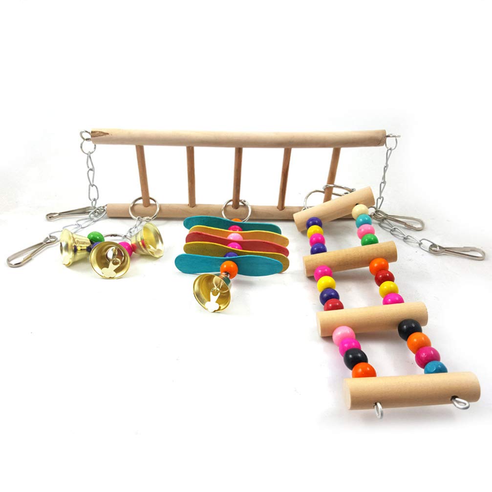 VILLCASE Wooden Parrot Toys for Small Birds - Chewable Parakeet Cage Accessories with Bamboo Swing, Stair Stand & Hammock | Perfect for Cockatiels, Lovebirds & Conures in Bird Cages - Stimulating Play & Exercise Toys
