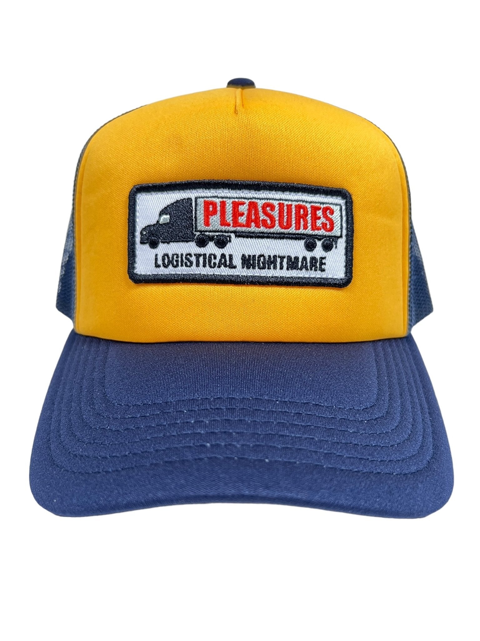 Pleasures Nightmare Trucker Hat - Navy & Yellow Color - Stylish Baseball Cap for Men & Women - Perfect for Casual Wear, Street Fashion, and Outdoor Activities