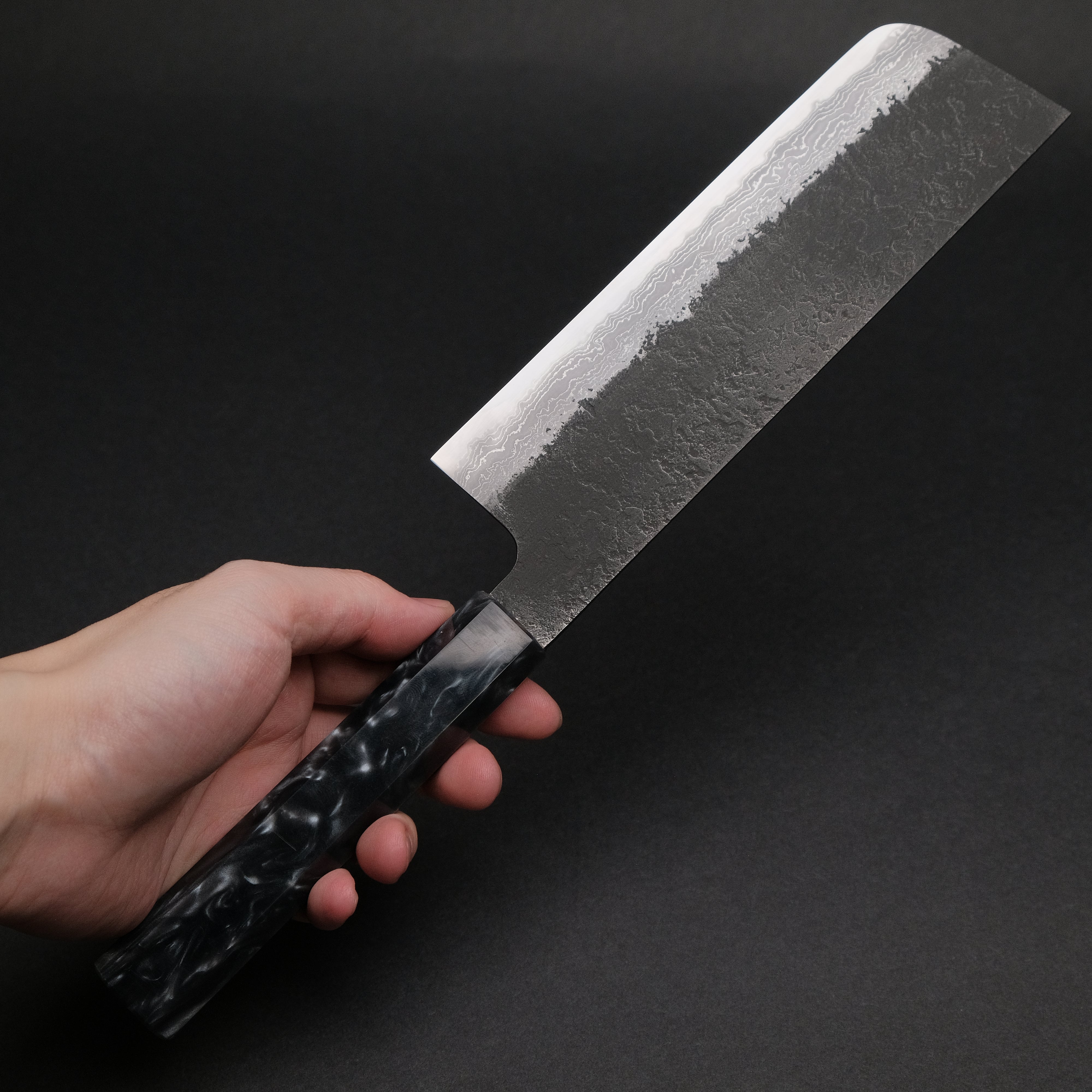 Premium Ajikataya White #2 Nashiji Damascus Nakiri Knife 180mm - Olive Wood & Resin Handle (#52) - Japanese Kitchen Knife for Professional Chefs & Home Cooking, Perfect for Slicing Vegetables, Herbs & Boneless Meat