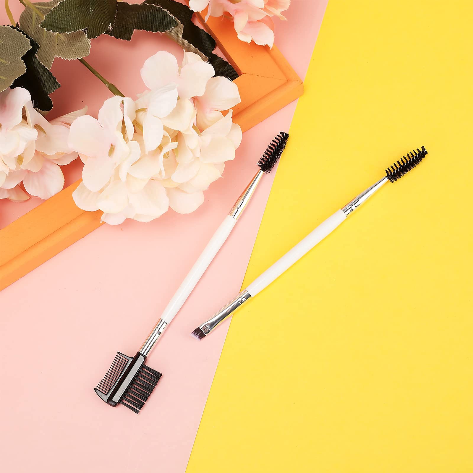 Coolon Professional Eyebrow Brush and Comb Set - 2Pcs Eyebrow Brushes with Spoolie & Angled Brush for Precise Makeup Application, Blending & Grooming (White) - Perfect for Eyebrow Shaping, Eyeliner & Daily Makeup Routine