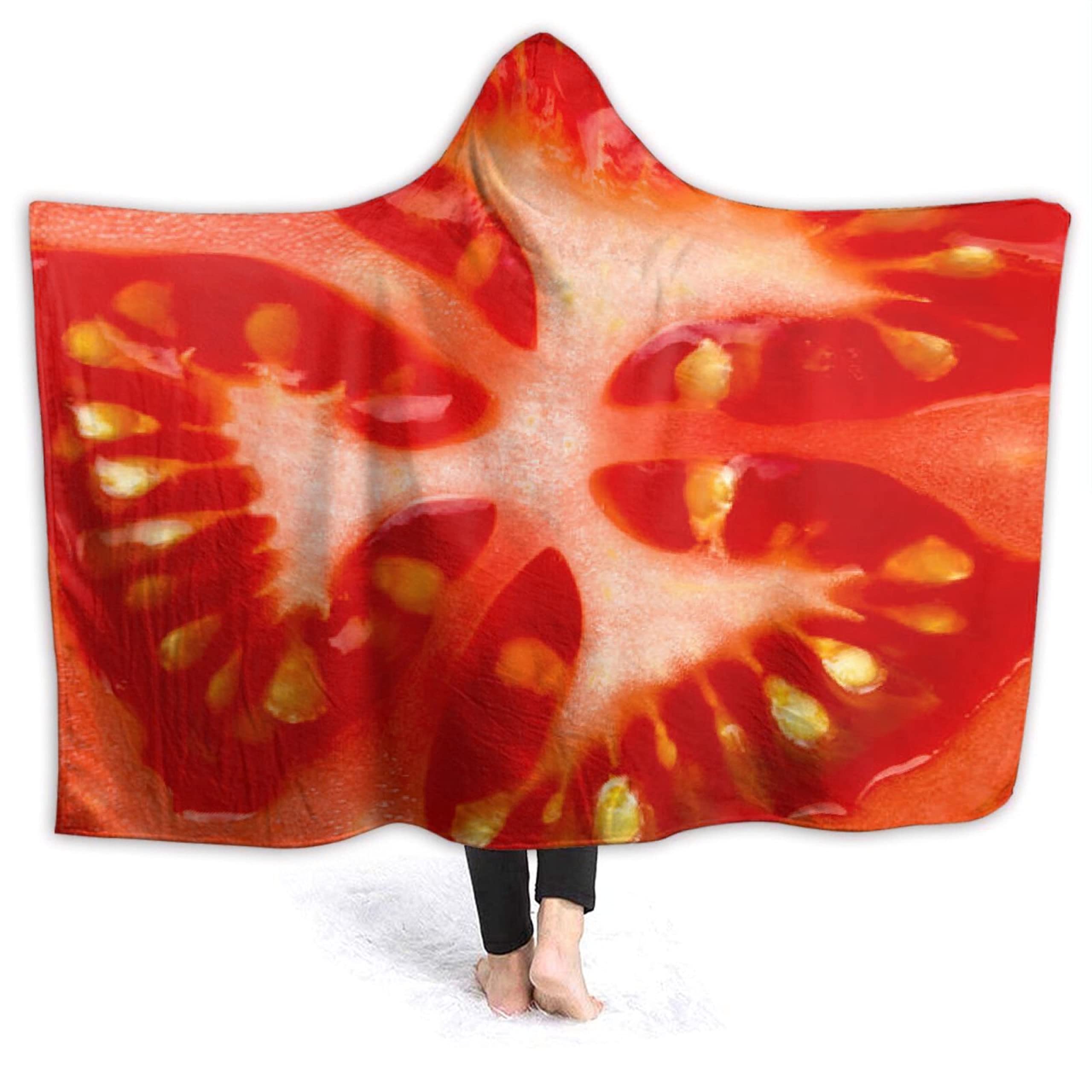 Tomato Hooded Blanket - Soft Flannel Wearable Poncho, Realistic Food Print Throw Blanket for Adults & Kids - Cozy for Bed, Sofa, Couch, Travel (80x60 Inches) - Perfect for Movie Nights, Camping & Winter Relaxation