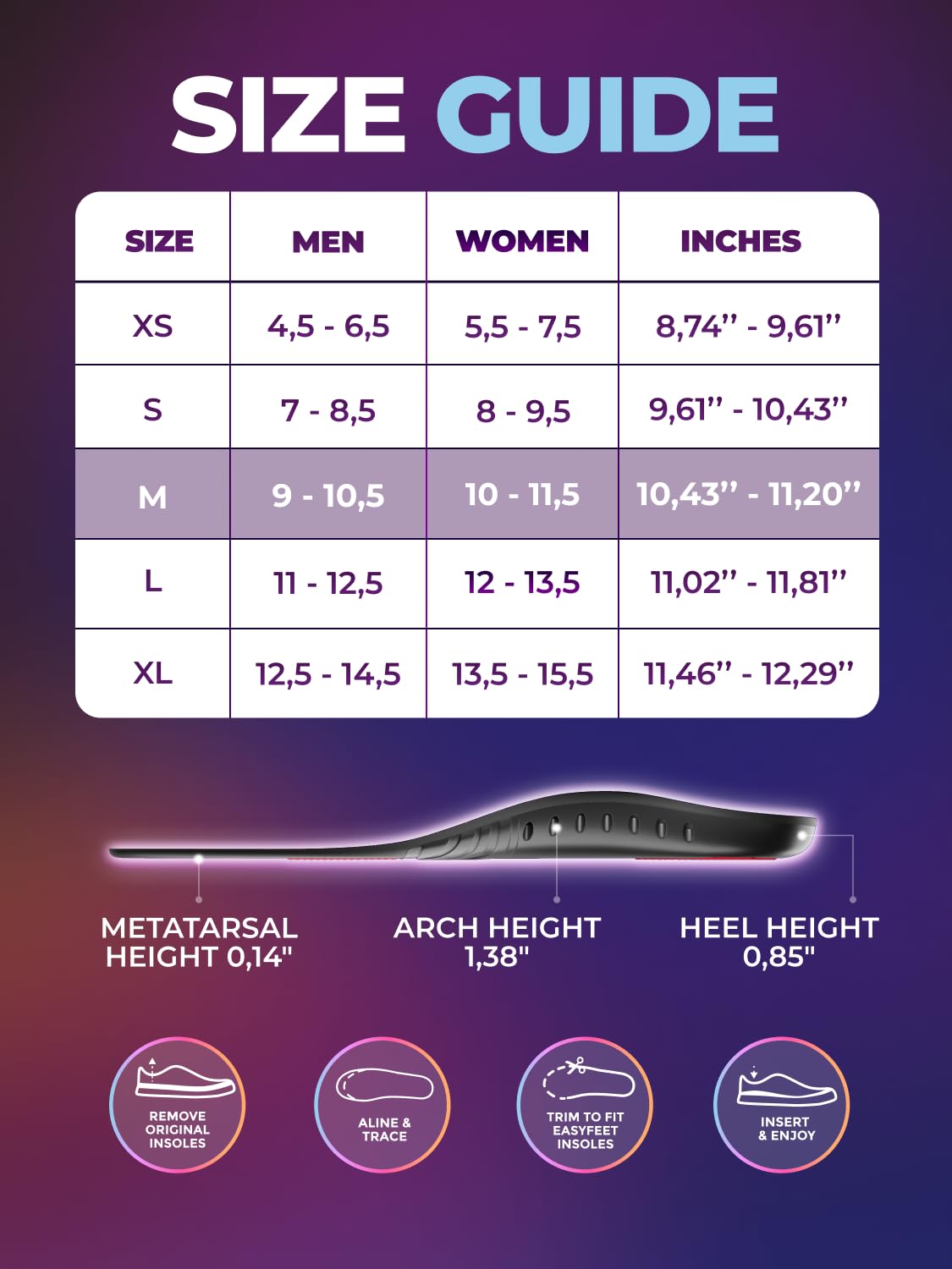 Plantar Fasciitis Insoles for Men & Women - High Arch Support Orthotic Inserts for Heel & Foot Pain Relief - Anti-Fatigue Work Boot & Running Shoe Insoles - Perfect for Hiking, Standing All Day & Flat Feet Support