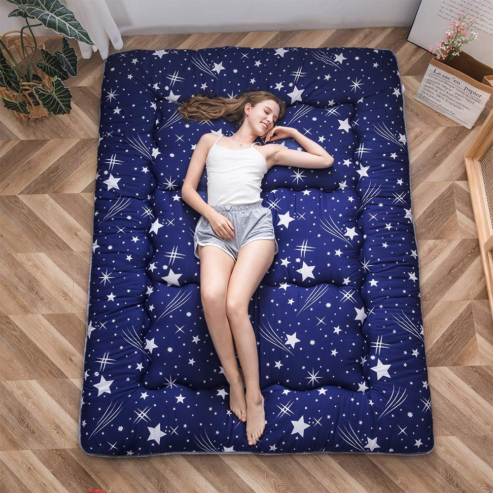 MAXYOYO Navy Starry Sky Japanese Floor Futon Mattress - Comfortable Foldable Sleeping Mat for Living Room, Guest Room & Travel - Perfect for Lounging, Sleepovers and Camping