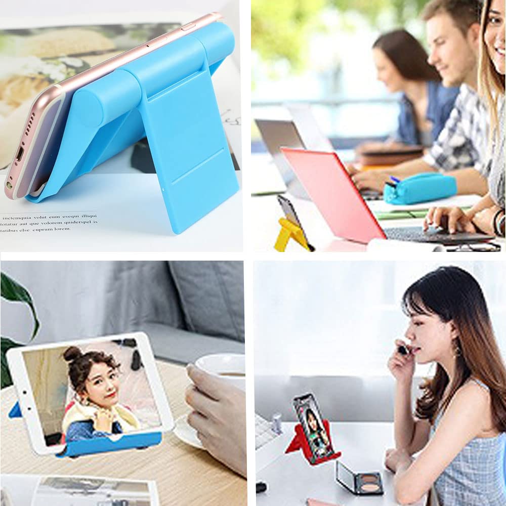 4 Pack Adjustable Phone Stand Holder for Desk - Compatible with iPhone 14/13/12/11/8 Pro Max/SE/XS/XR & Samsung Galaxy Note20/S20/S10/S9/S8 - Foldable Cell Phone Dock (Black) - Perfect for Home Office, Watching Videos & Video Calls