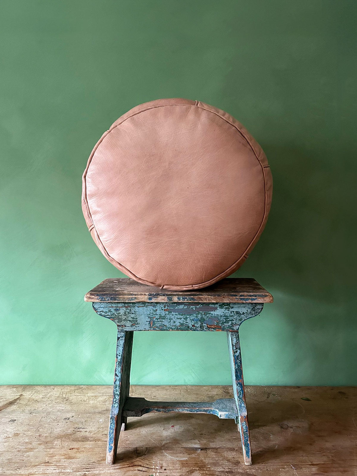 Handmade Moroccan Leather Drum Pouffe Ottoman - Natural Brown Boho Chic Footstool for Living Room, Bedroom & Lounge Decor