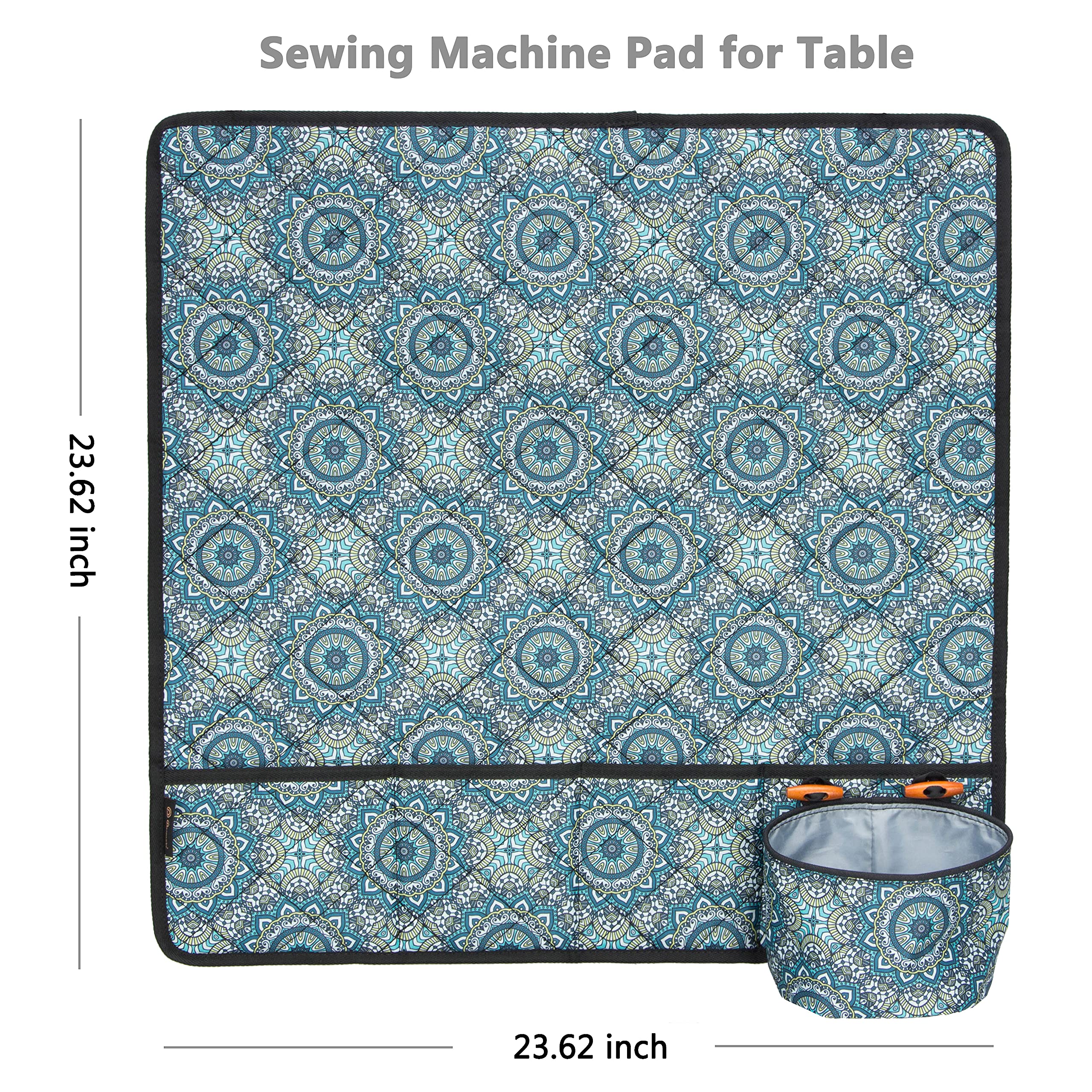 PACMAXI Sewing Machine Pad for Table with Pockets - Non-Slip Quilting Mat with Storage Organizer for Needles, Thread & Accessories (Mandala Pattern) - Perfect for Sewing, Quilting & Crafting Workspaces